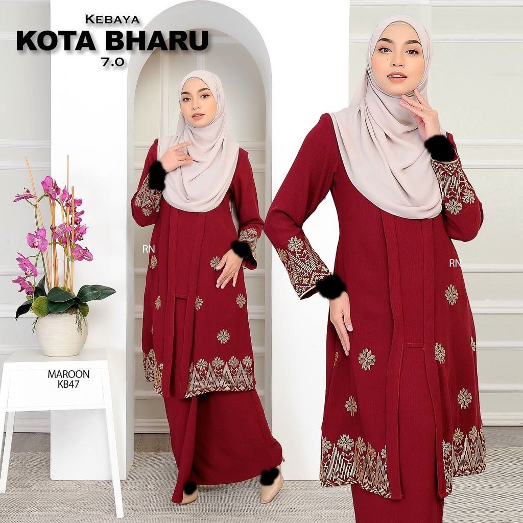 KB47 Maroon Kebaya Kota Bharu 7.0 butik bella muslim boutique baju kurung moden muslimah jubah dress nursing blouse kebaya kebarung
