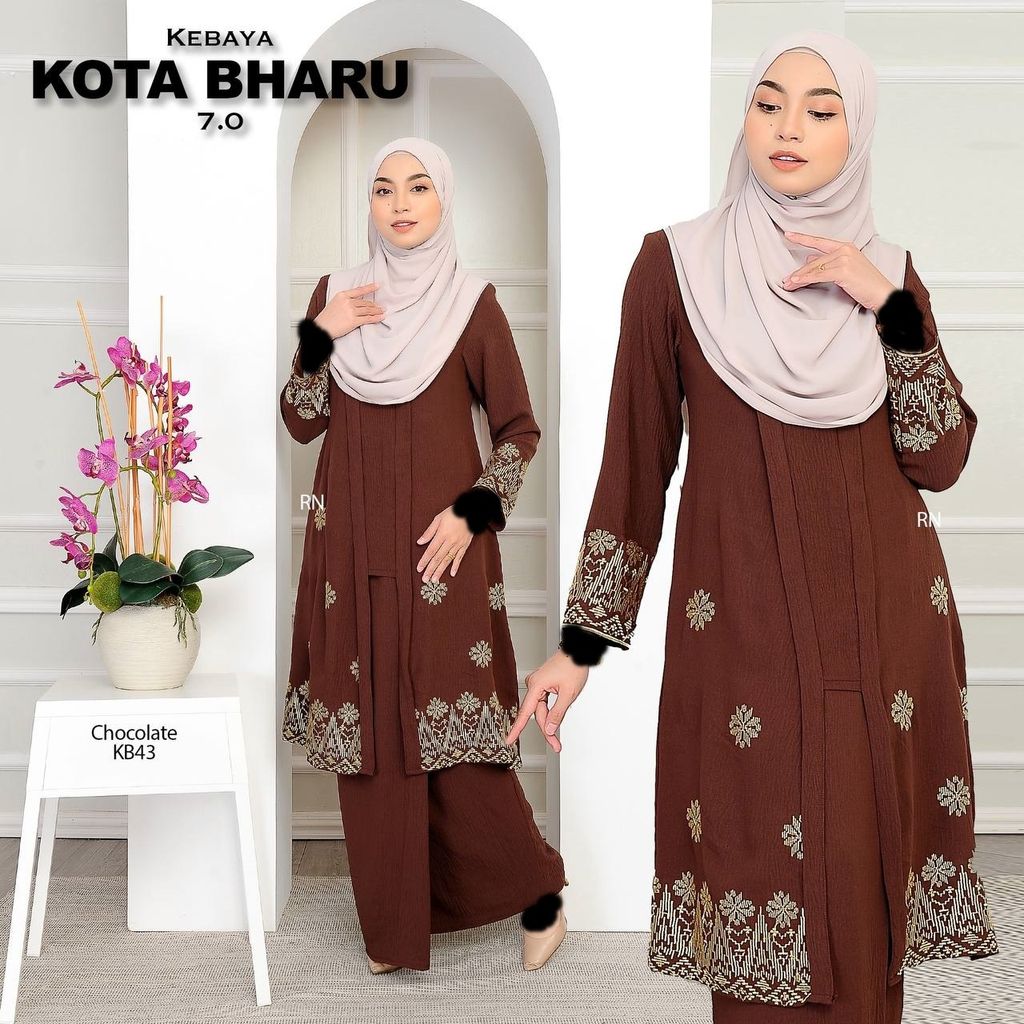 KB43 Chocolate Kebaya Kota Bharu 7.0 butik bella muslim boutique baju kurung moden muslimah jubah dress nursing blouse kebaya kebarung
