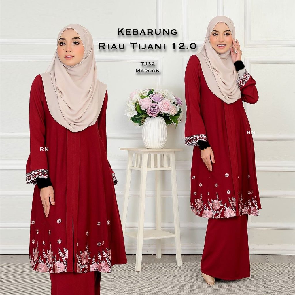 TJ62 Maroon Kebarung Tijani 12.0 butik bella muslim boutique baju kurung moden muslimah jubah dress nursing blouse kebaya