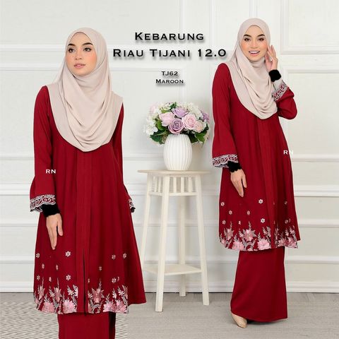 TJ62 Maroon Kebarung Tijani 12.0 butik bella muslim boutique baju kurung moden muslimah jubah dress nursing blouse kebaya