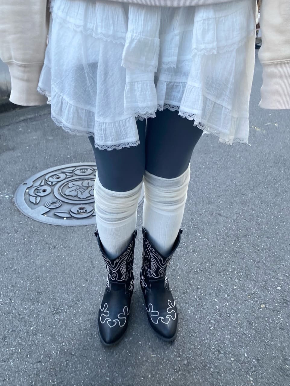 羅紋上層堆堆中筒襪｜04 米色 2