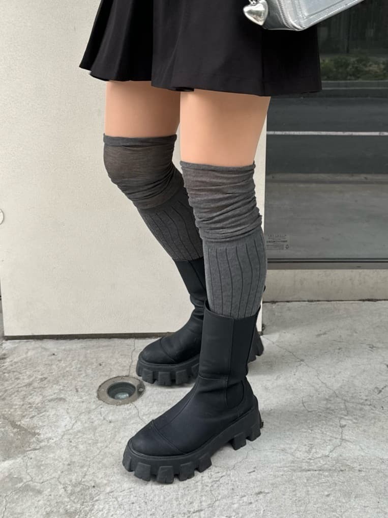 羅紋上層堆堆中筒襪｜18 深墨灰 3