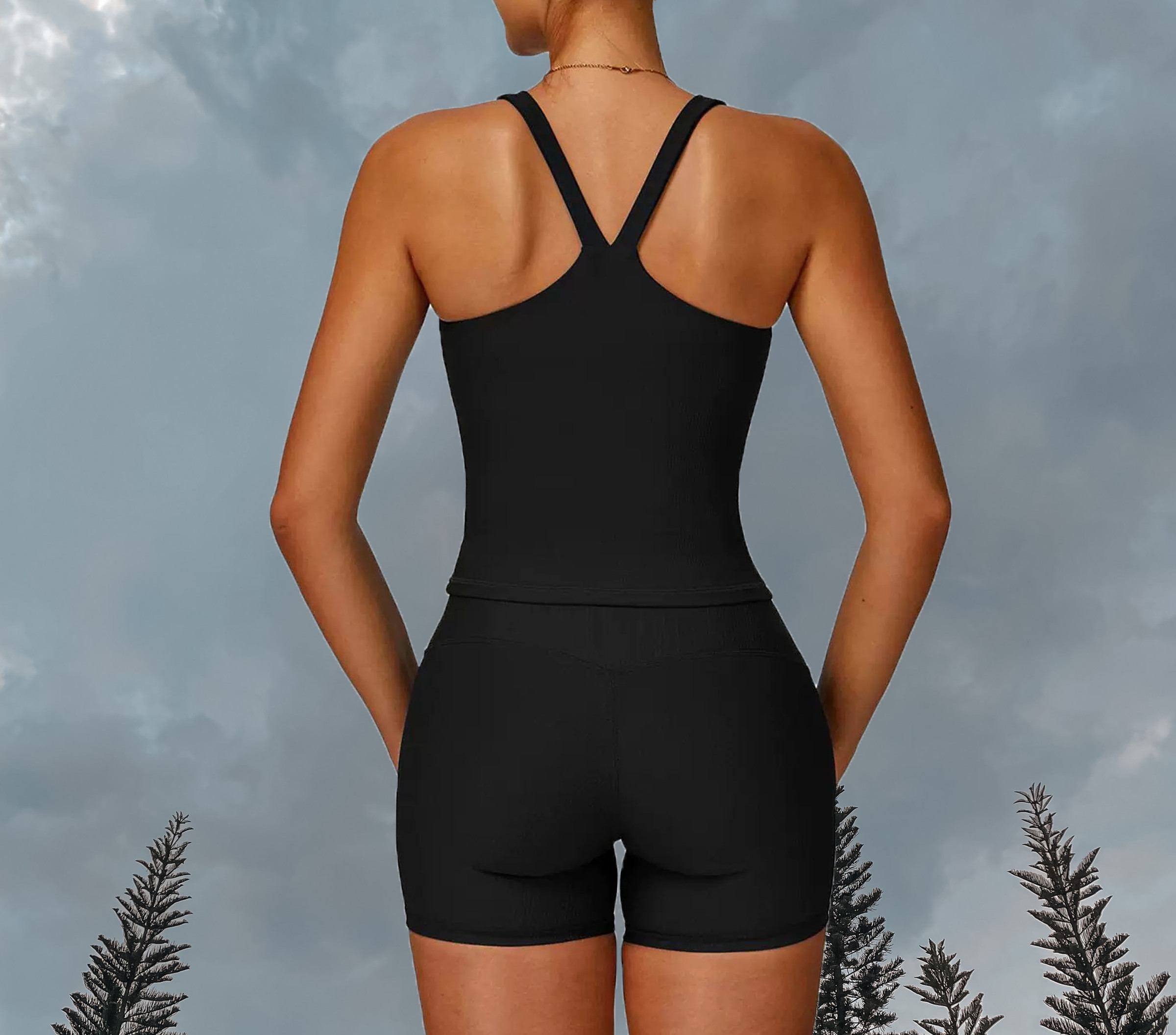 Cassie V-Strap Longline - Black (Back)