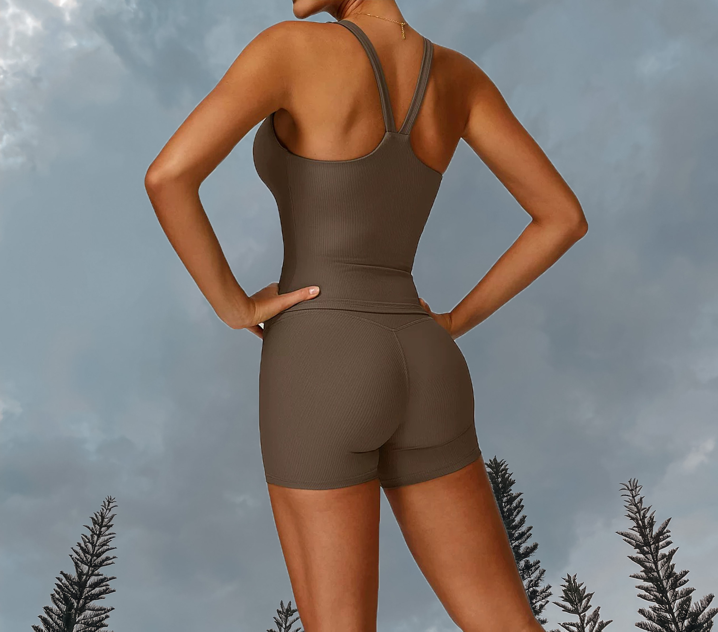 Cassie V-Strap Longline Brown -  (Back)