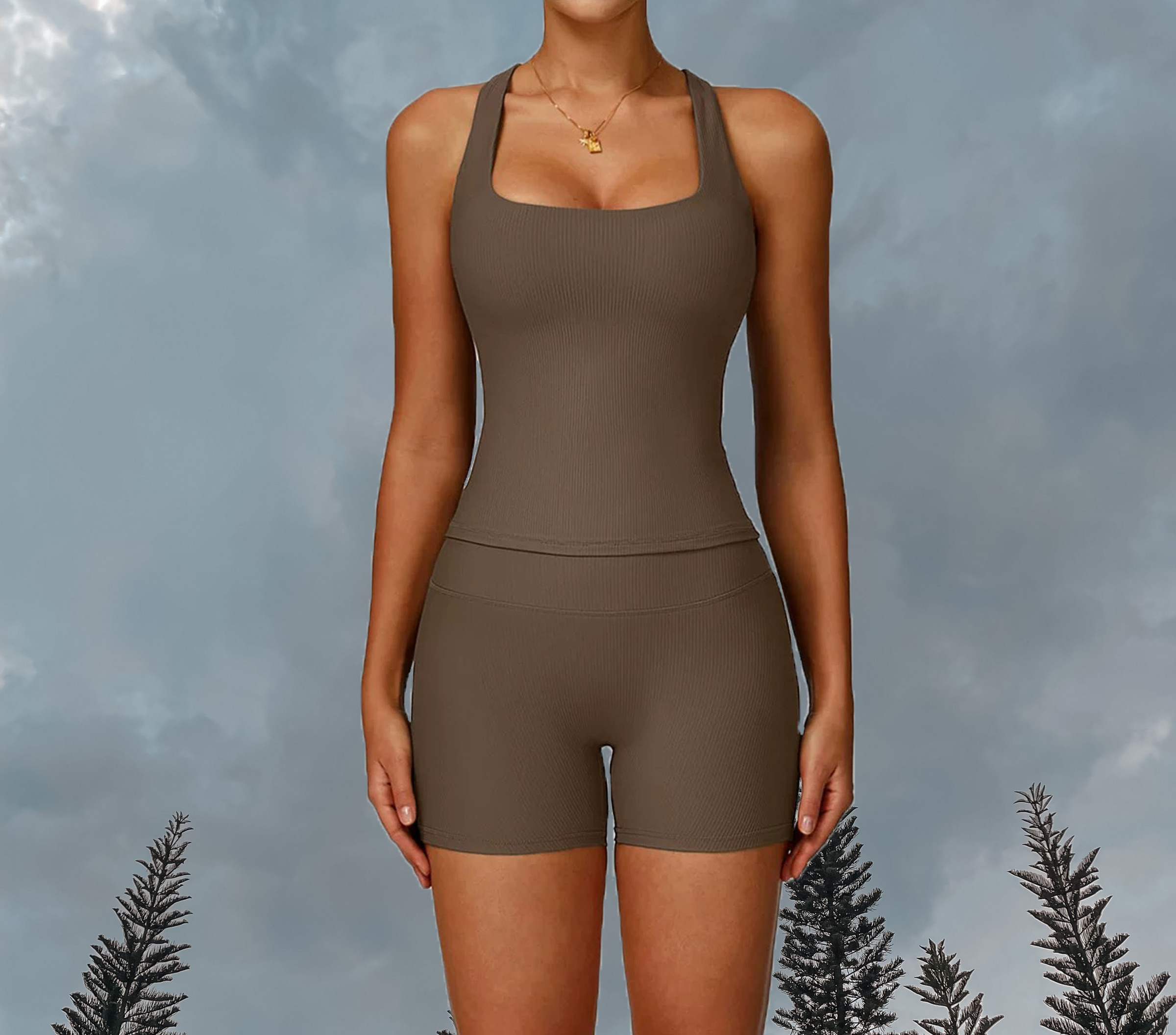 Cassie V-Strap Longline Brown -  (Front)