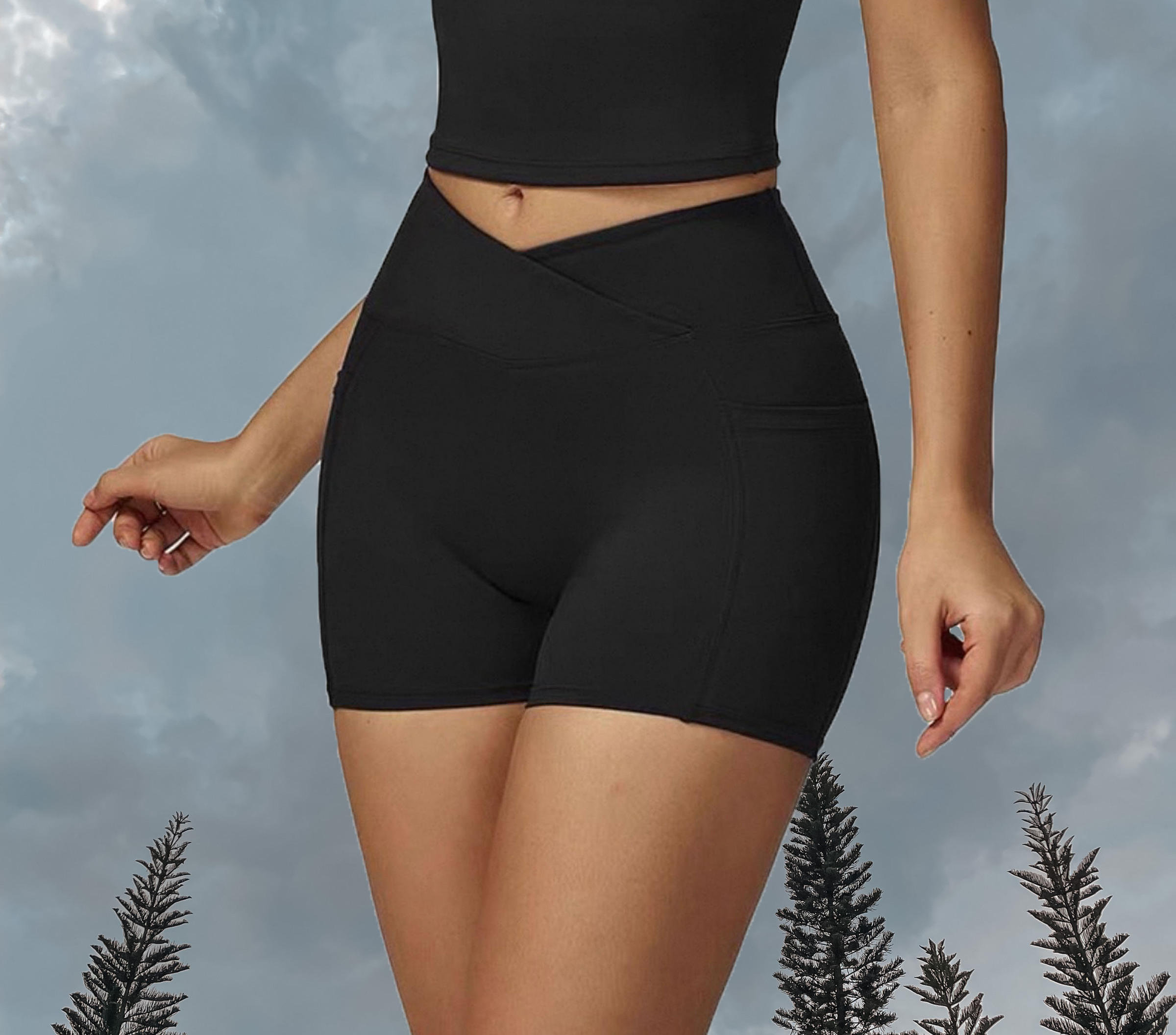 Sassy V Waist Shorts - Black (Front)