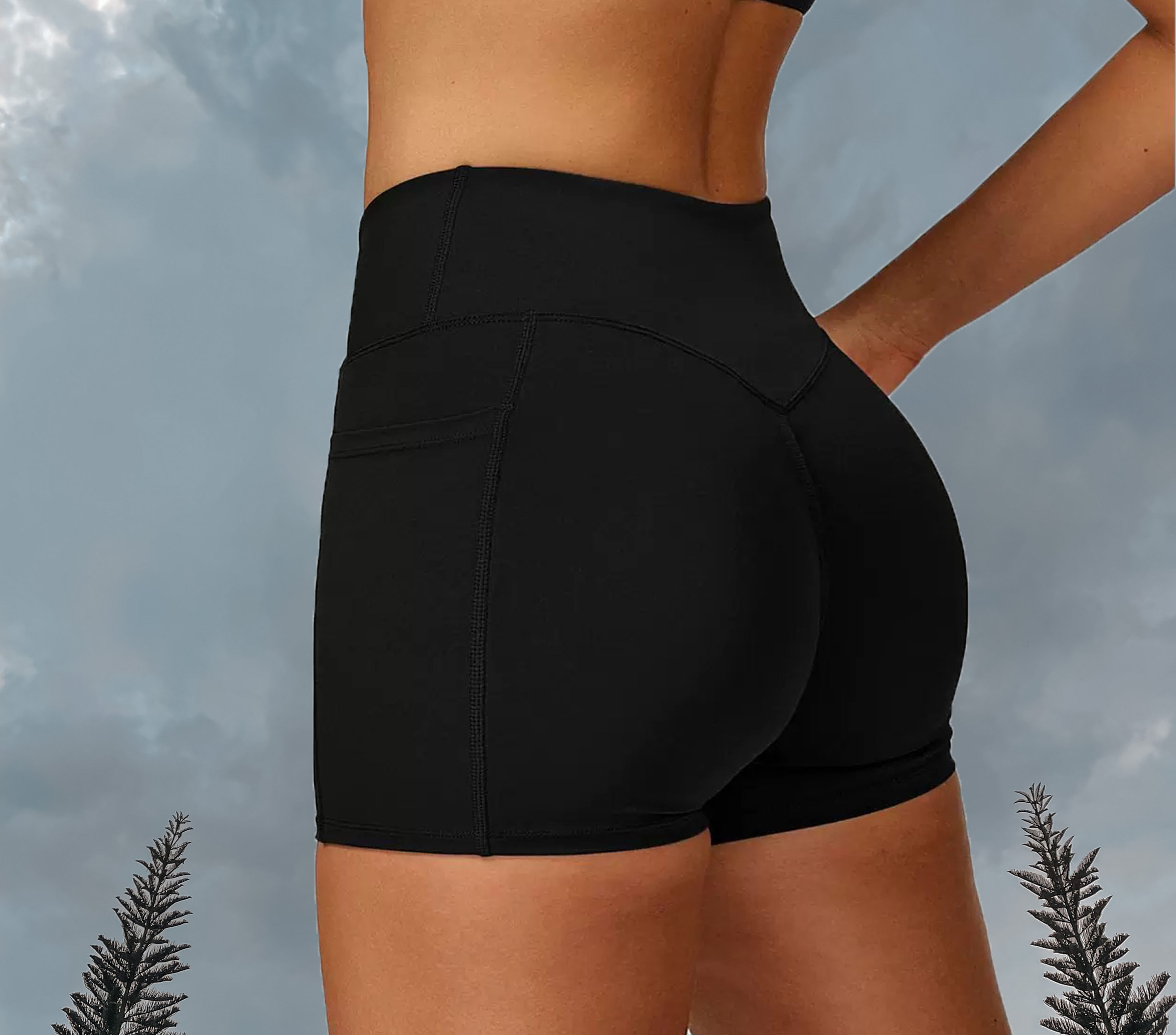 Sassy V Waist Shorts - Black (Back)