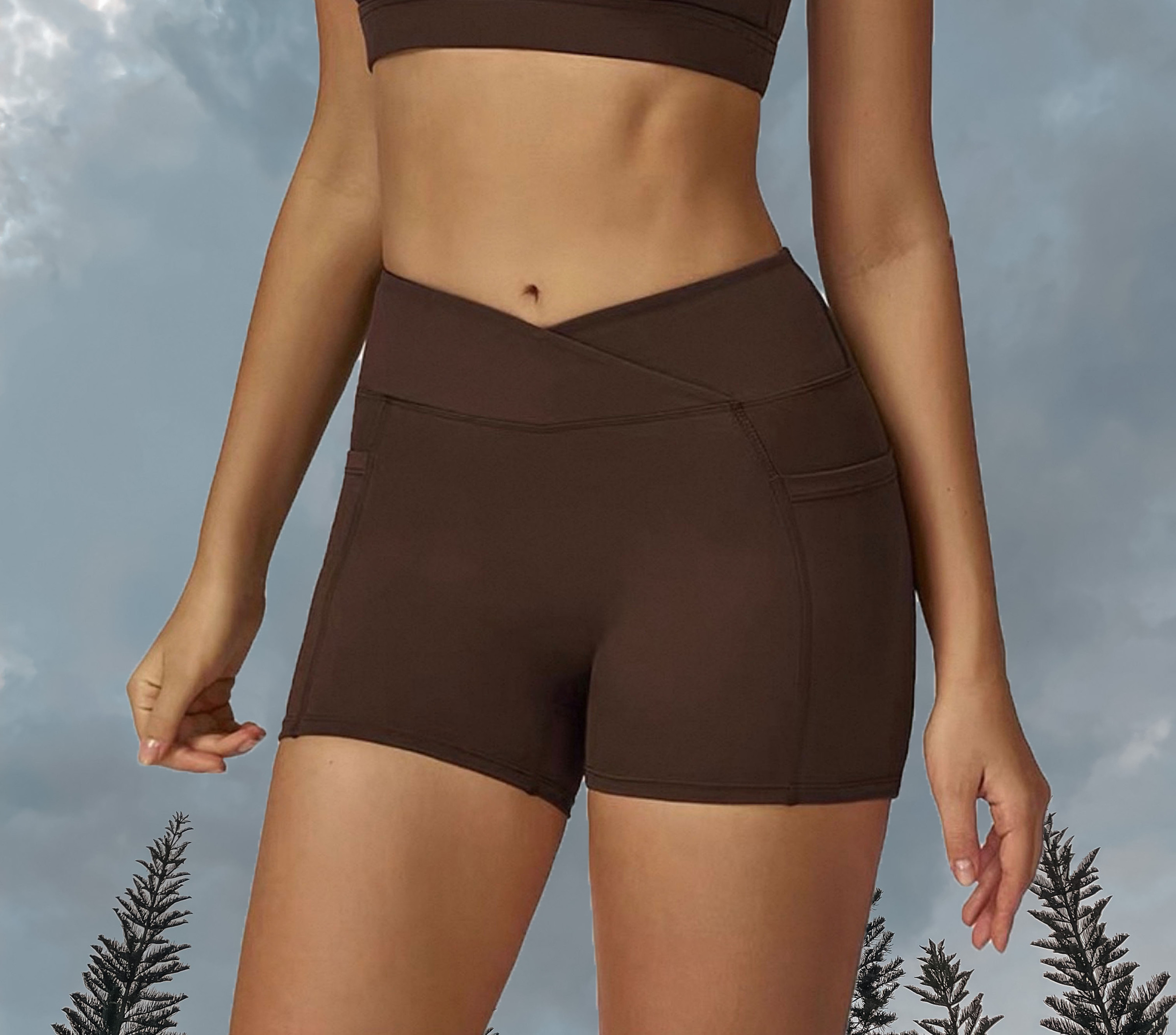 Sassy V Waist Shorts - Espresso (Front)