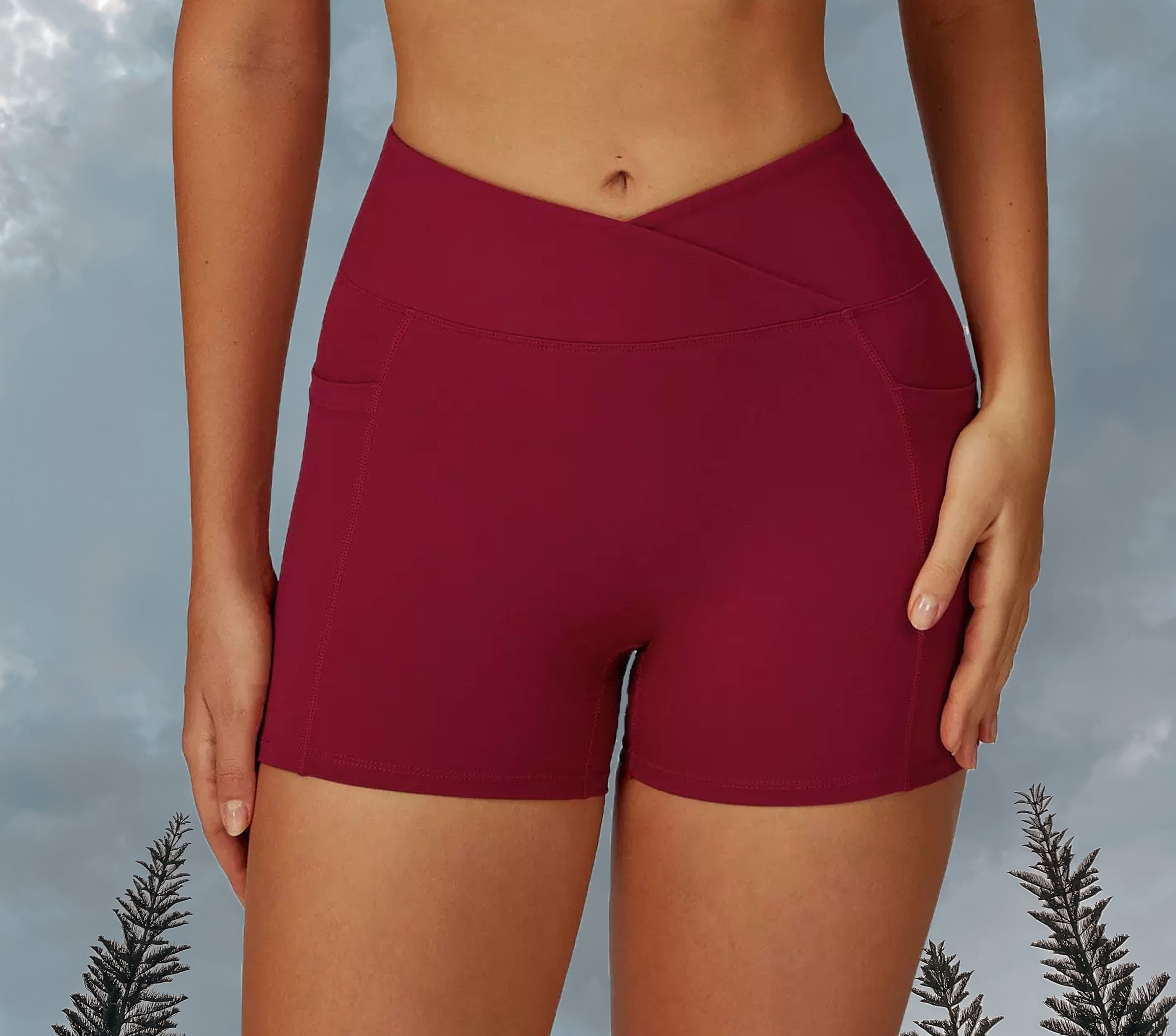 Sassy V Waist Shorts - Ruby Red (Front)