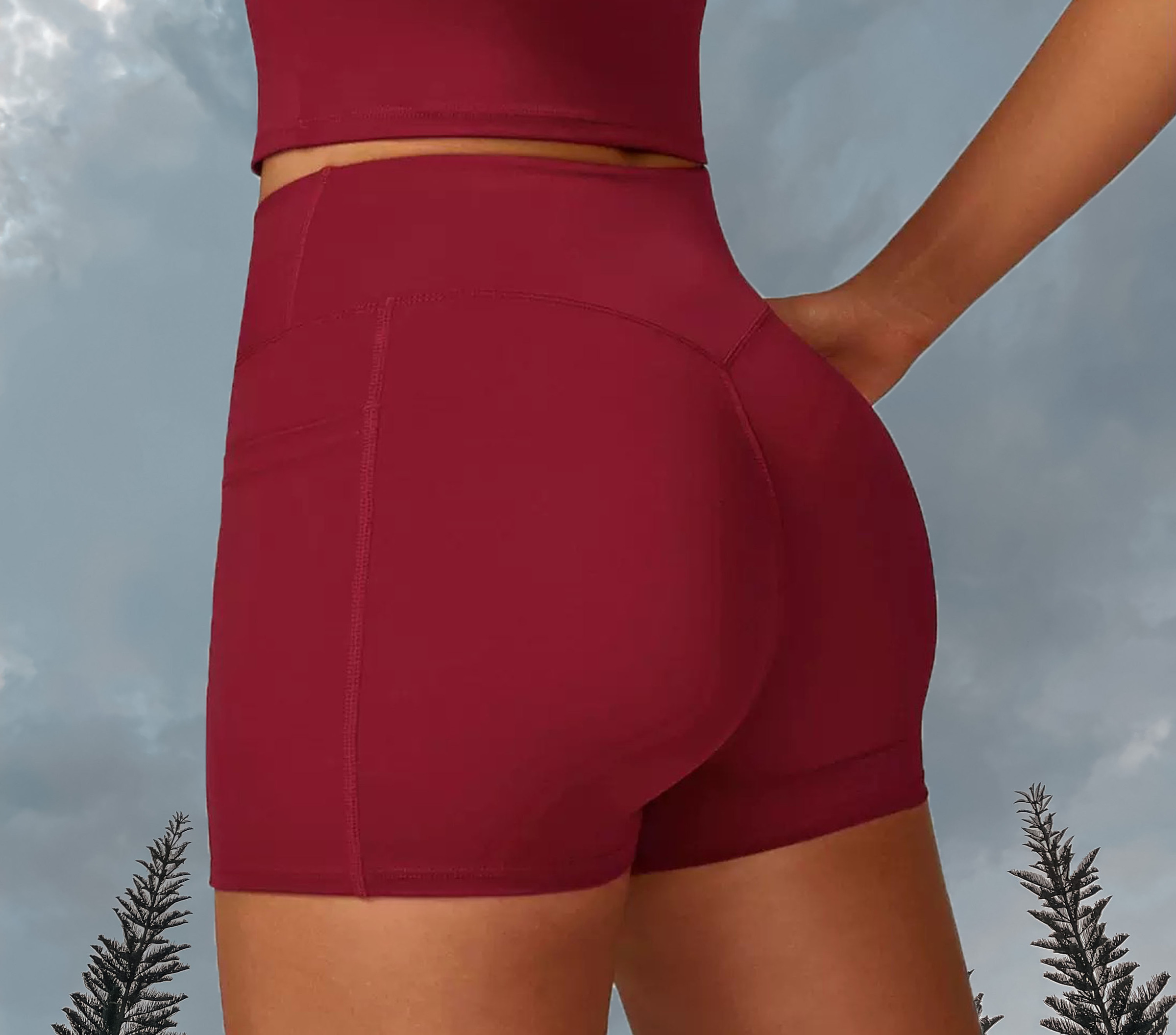 Sassy V Waist Shorts - Ruby Red (Back)