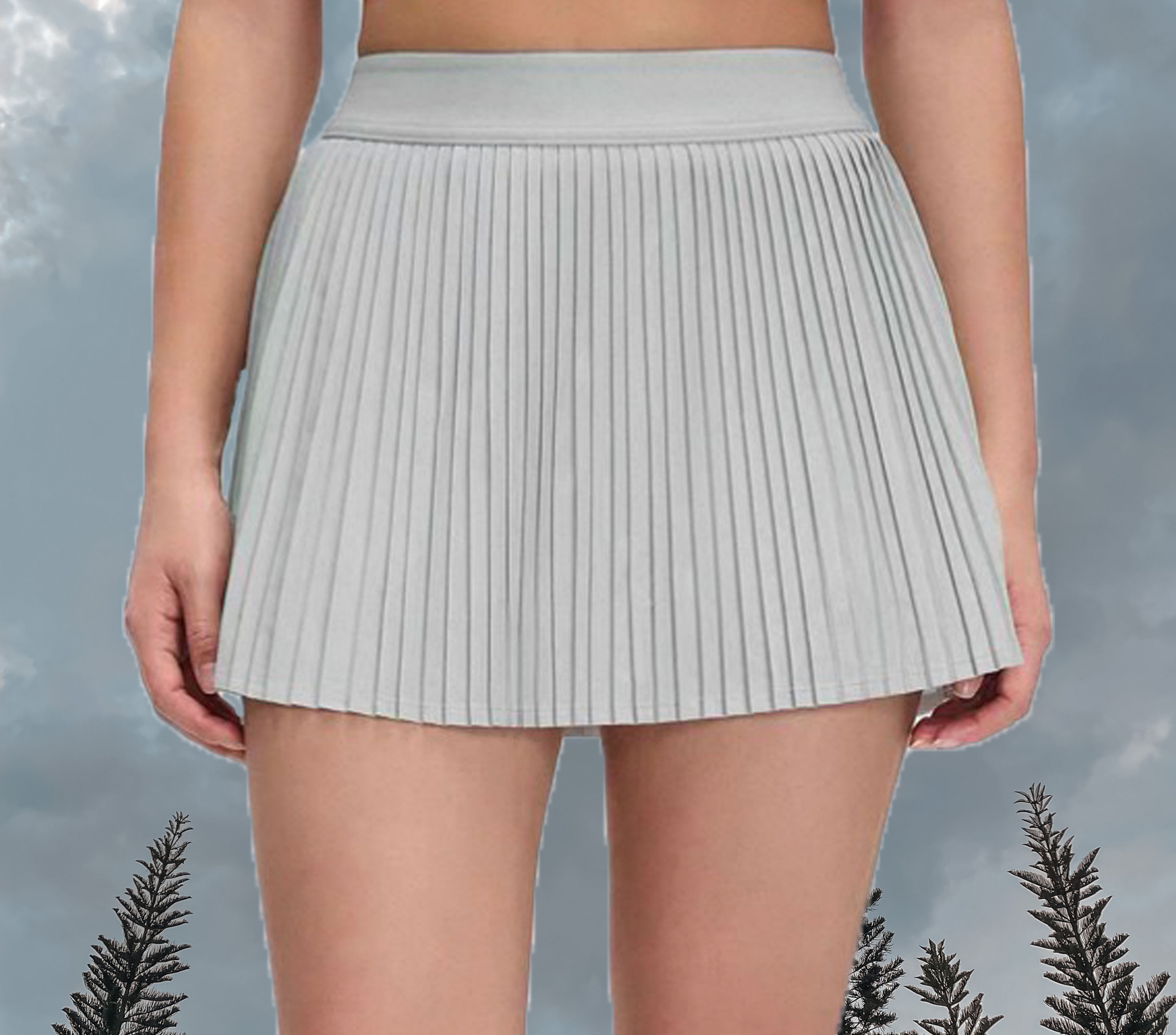 Varsity Pleated A-Line Skort - Silver Grey