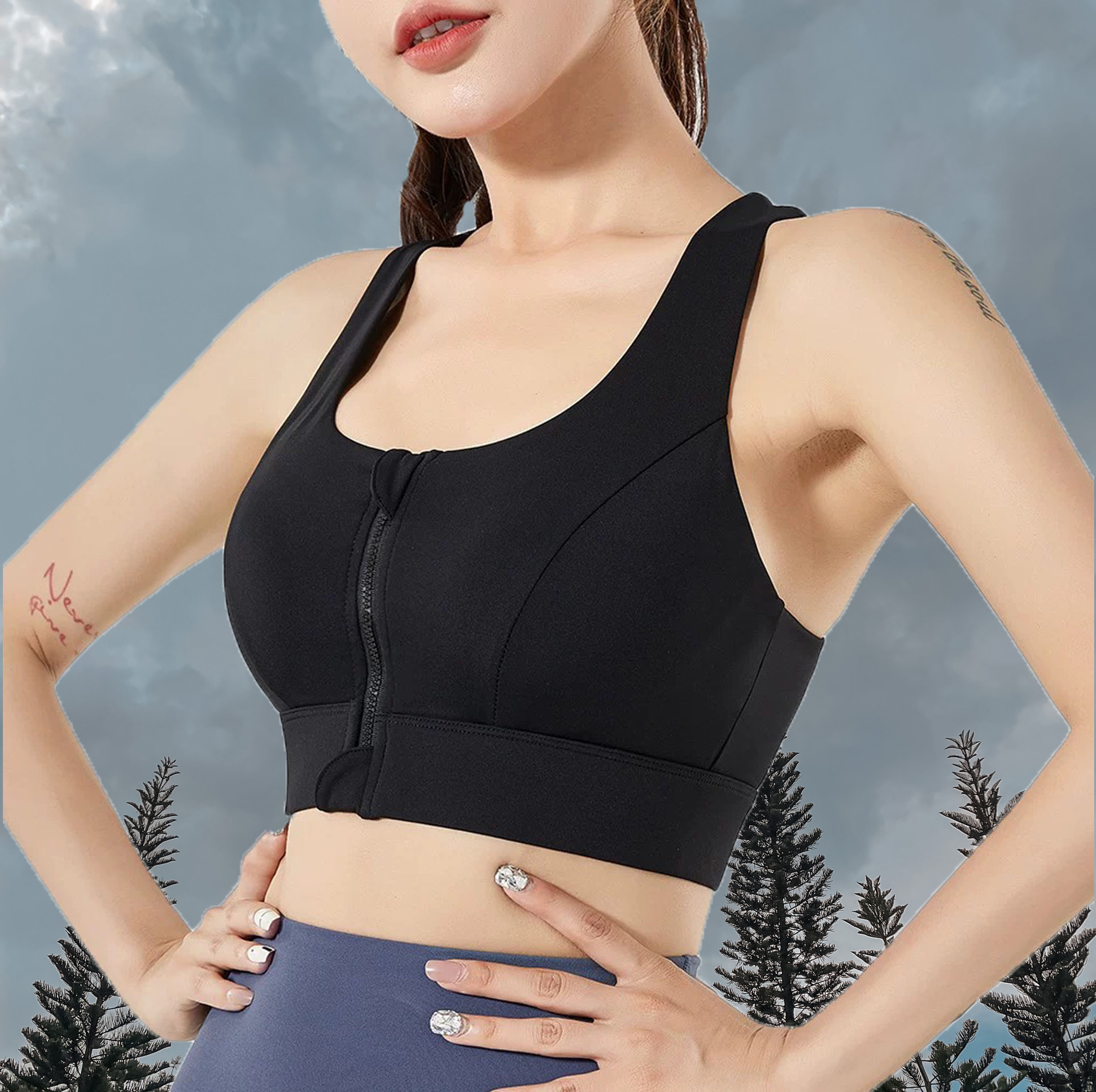 callie zip sport bra black