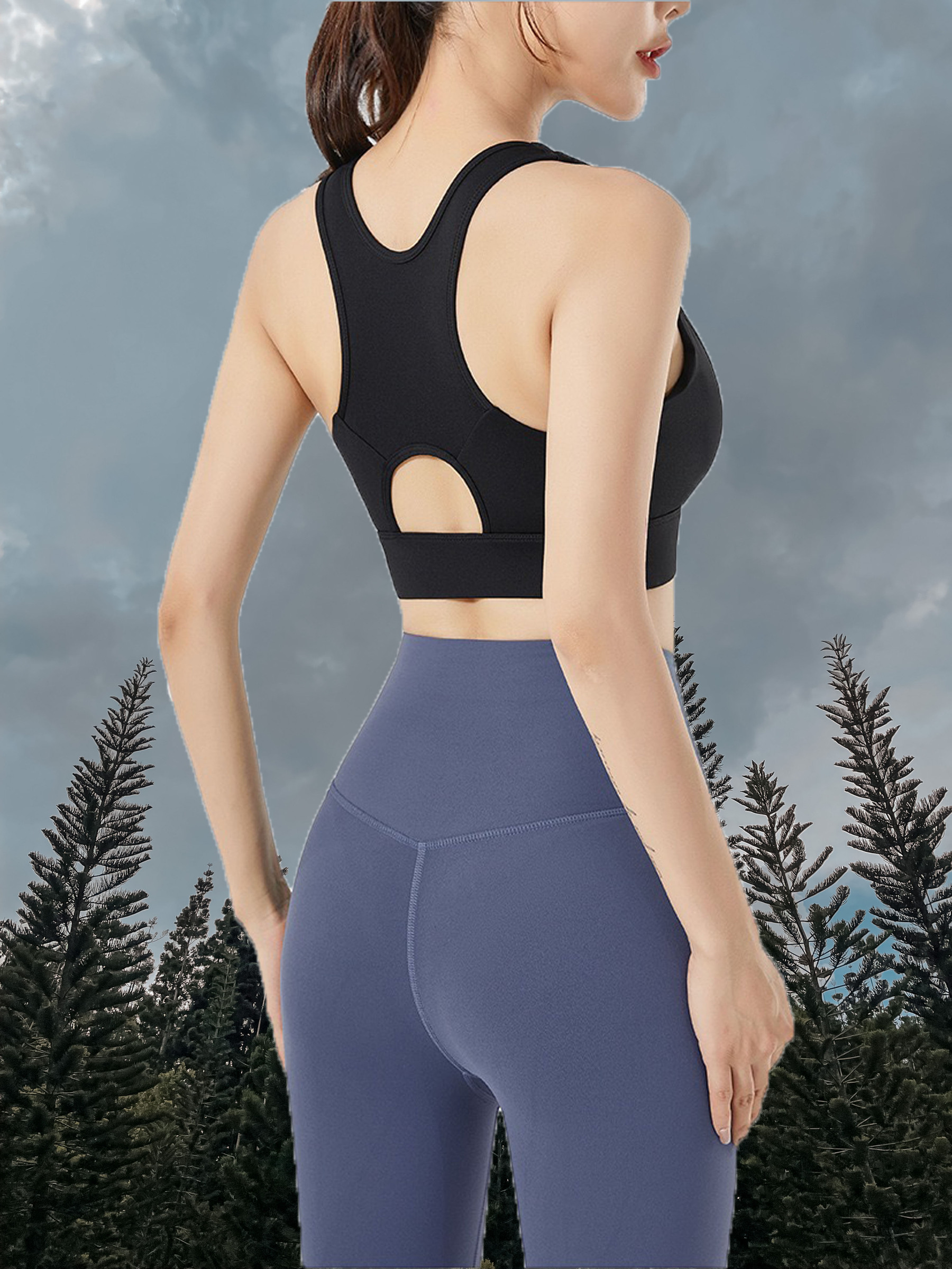 callie zip sport bra black back