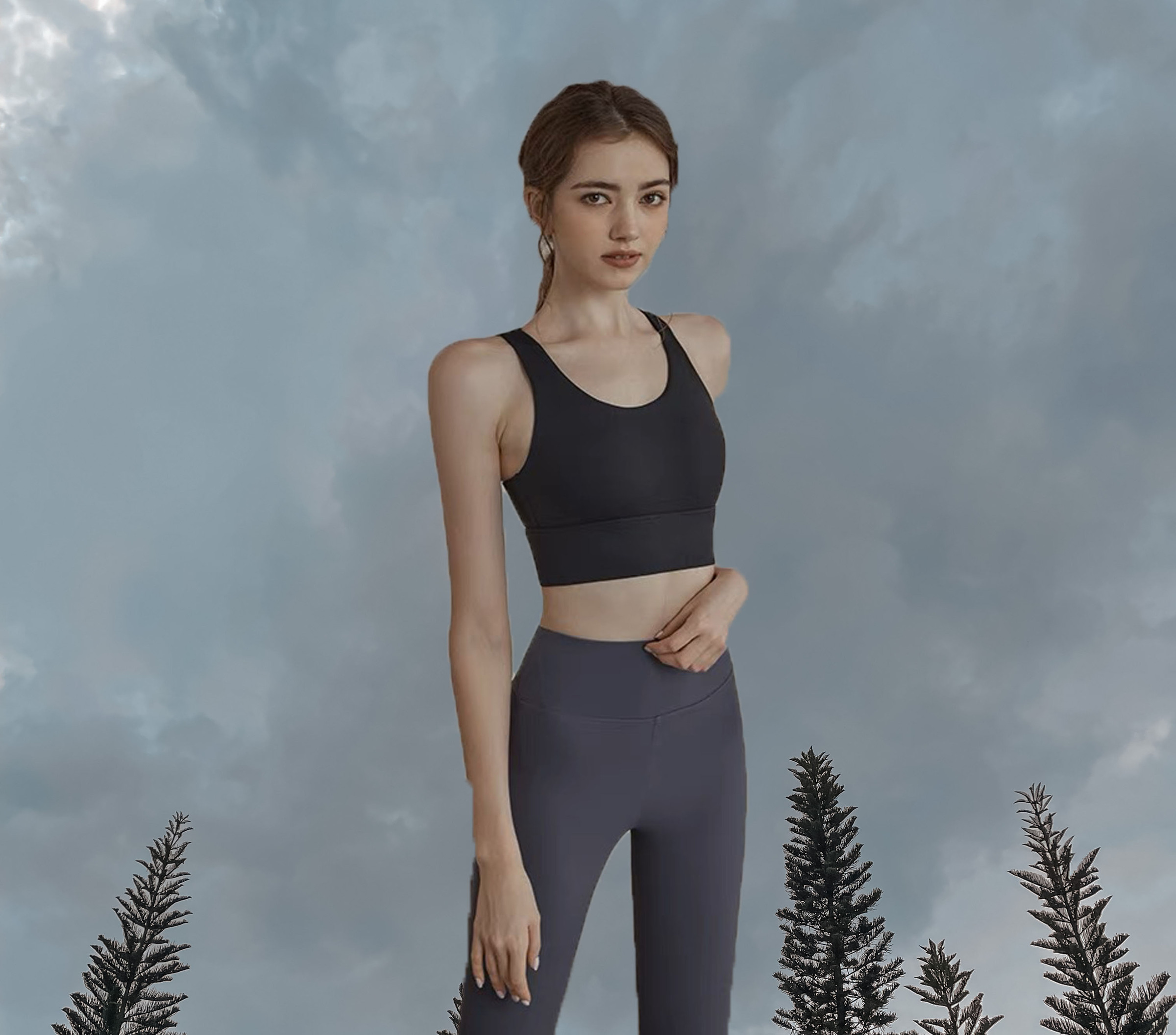 Cassie Sport Bra Black Front