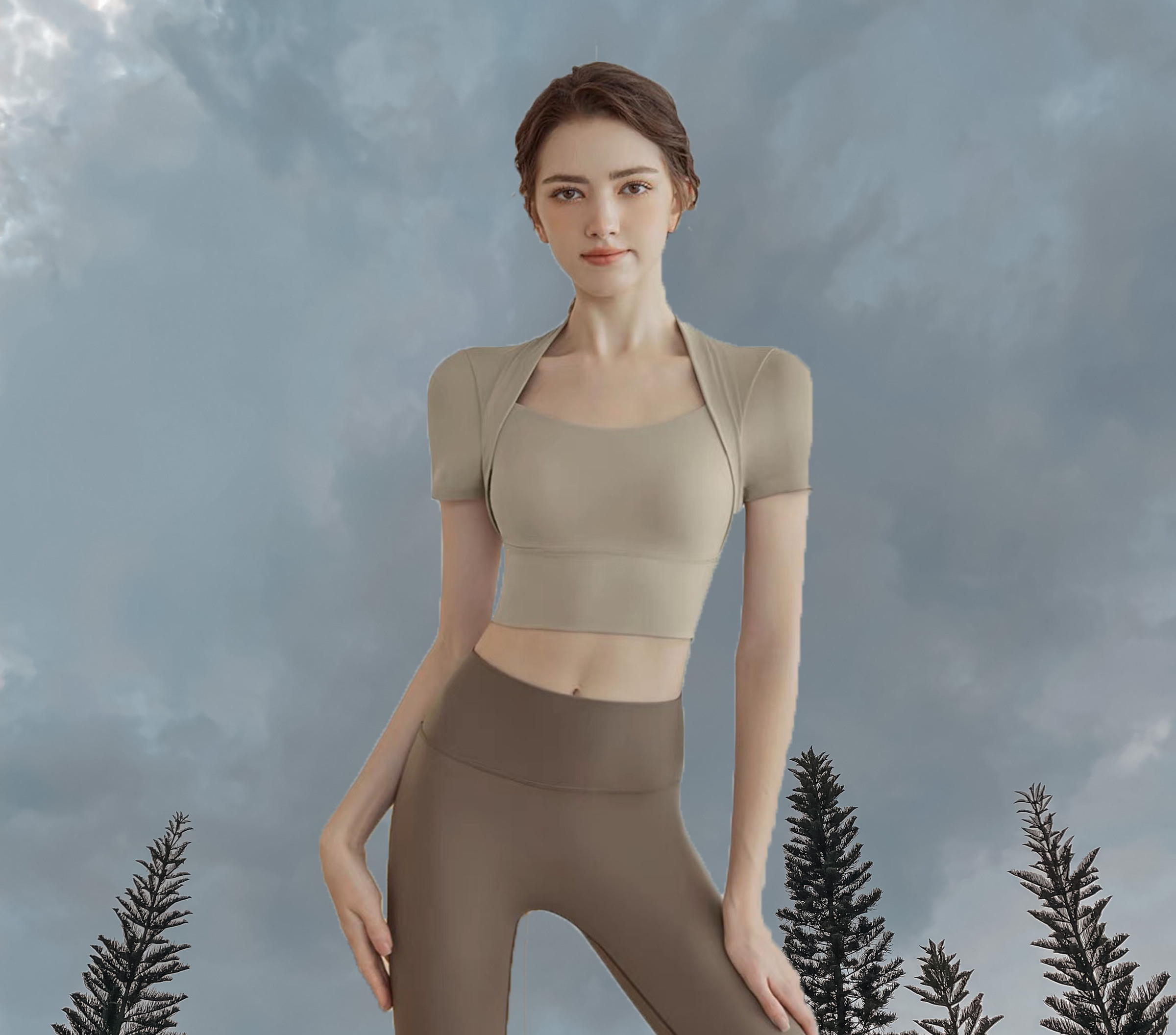 Anne Crop Top Padded Khaki 1
