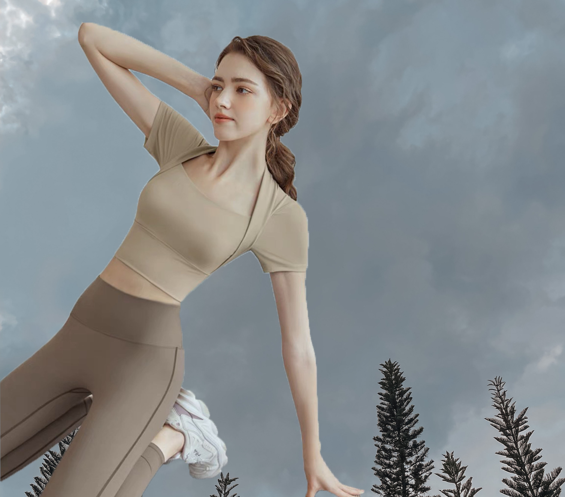 Anne Crop Top Padded Khaki 2