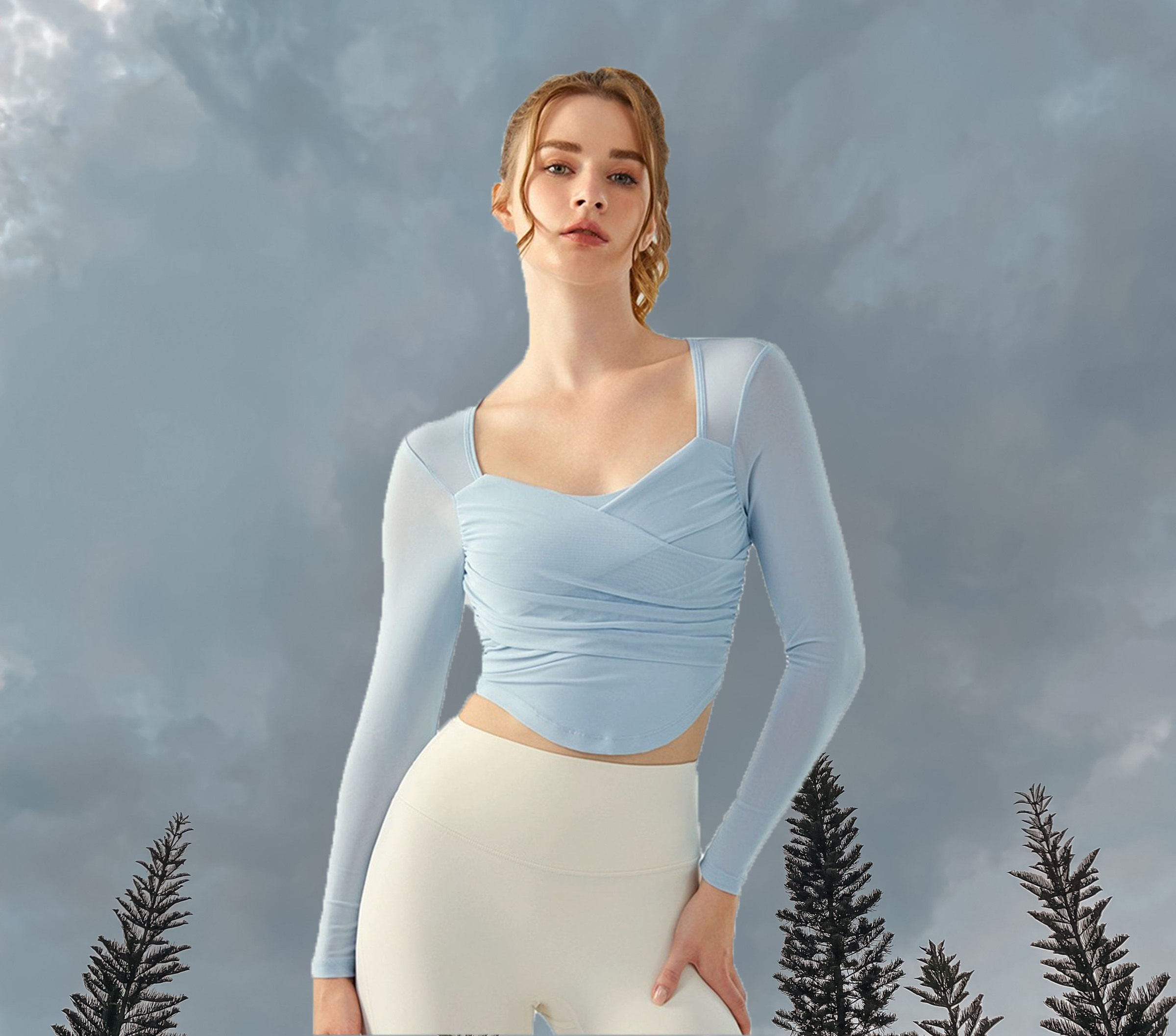 Angelica Long Sleeve Padded Sky Blue - Front