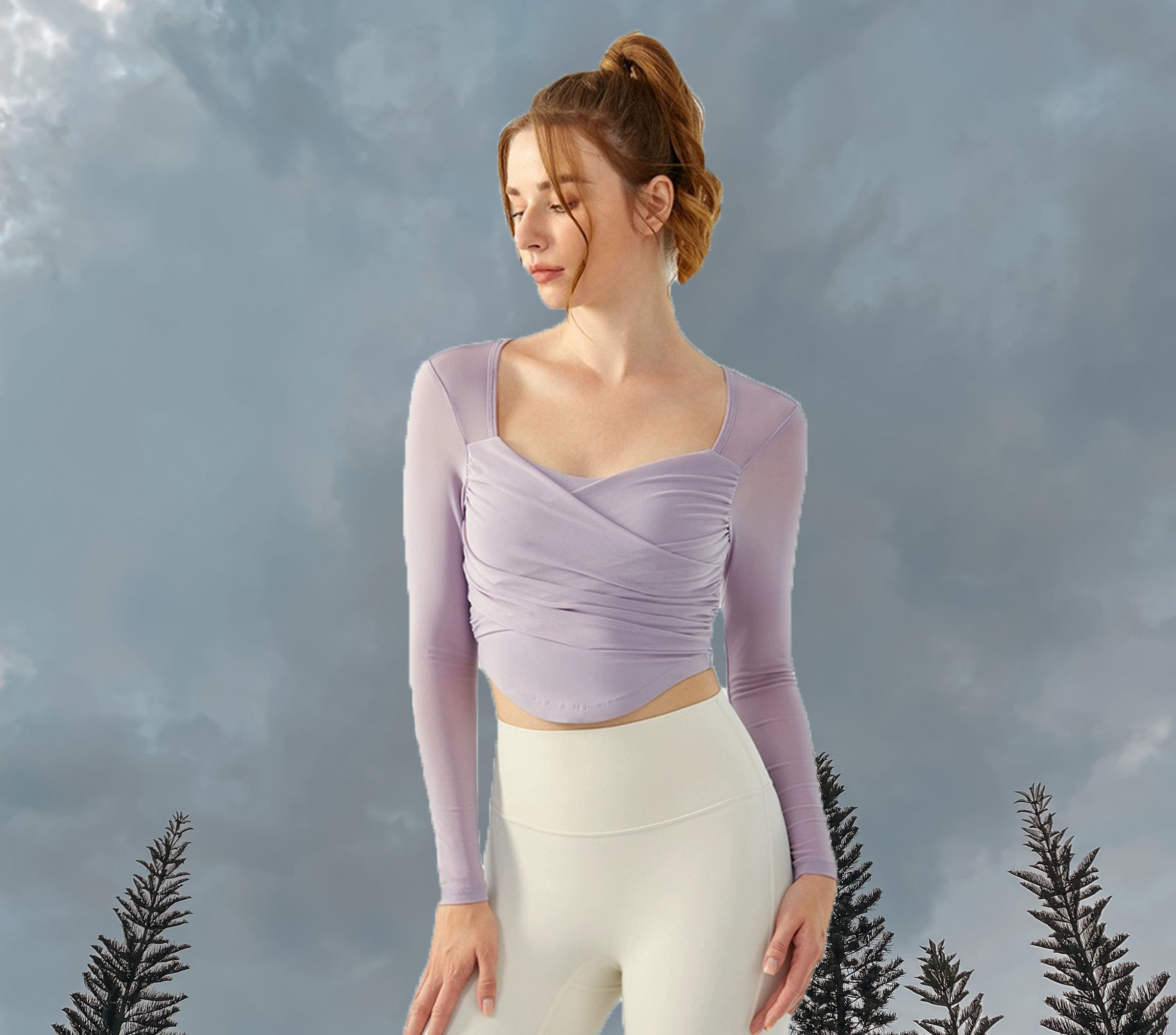 Angelica Long Sleeve Padded Lavender Purple - Front