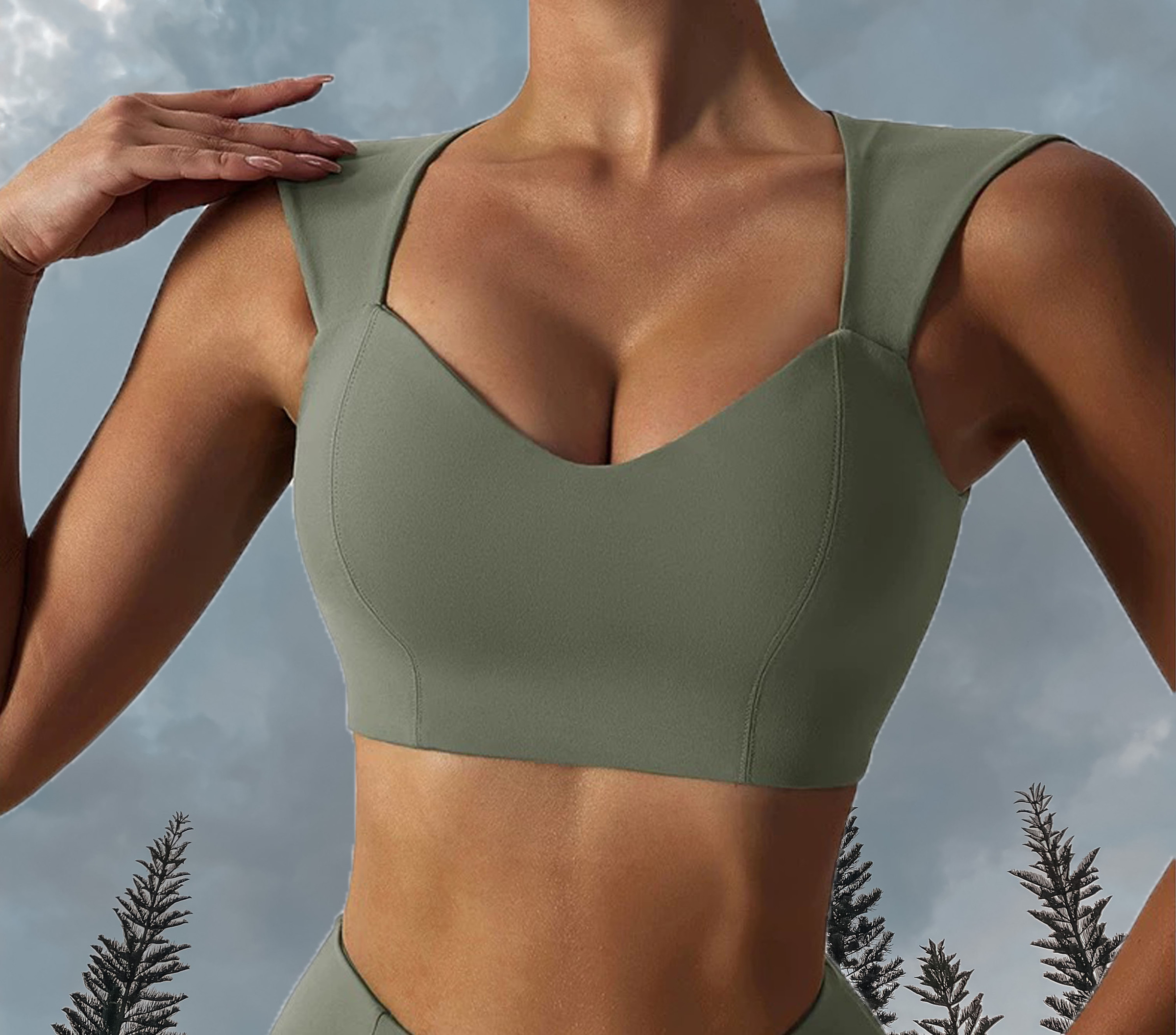 Chloe Sport Bra Hunter Green Closeup - Front