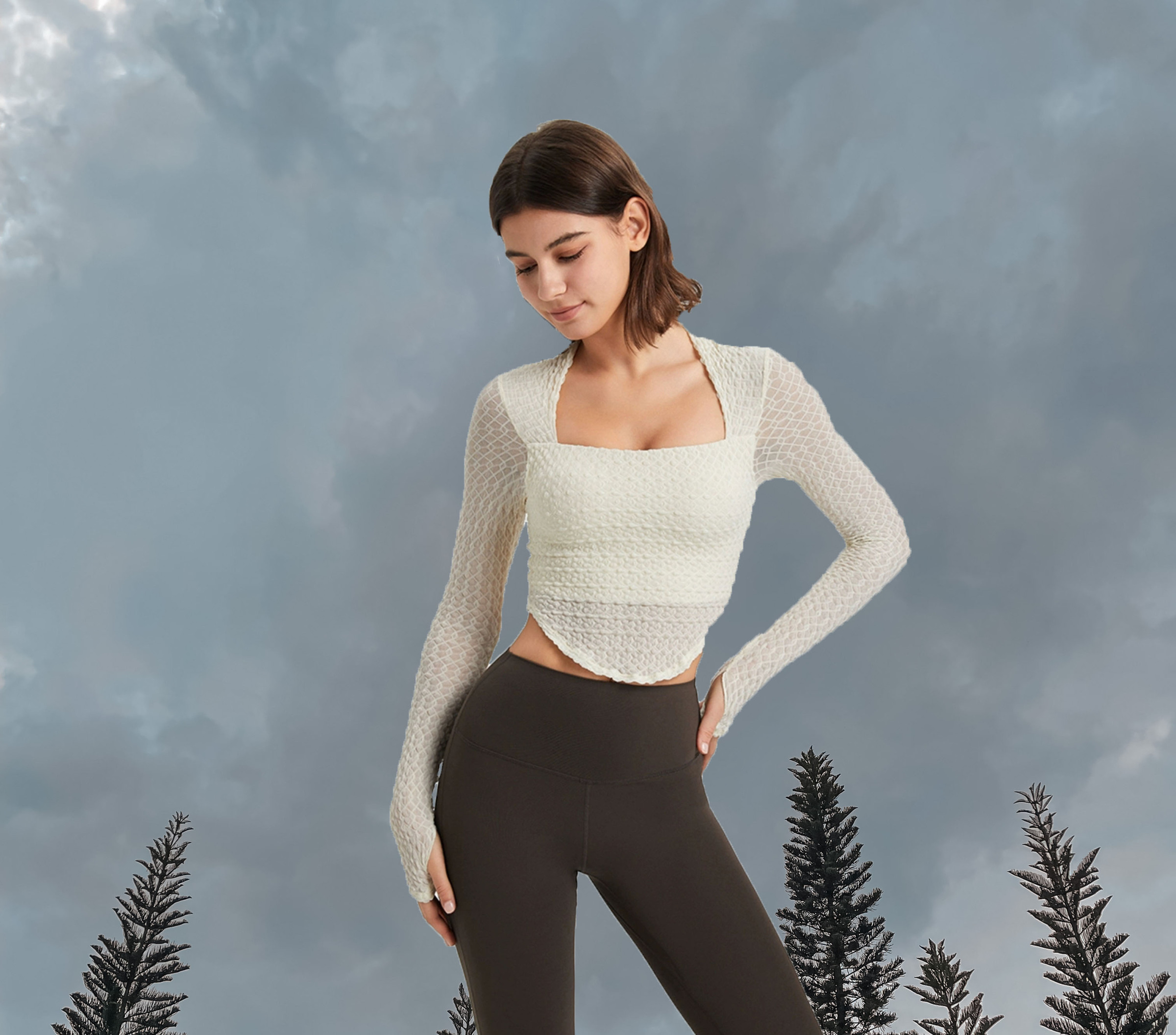 Cloudy Long Sleeve Padded Ivory - Front