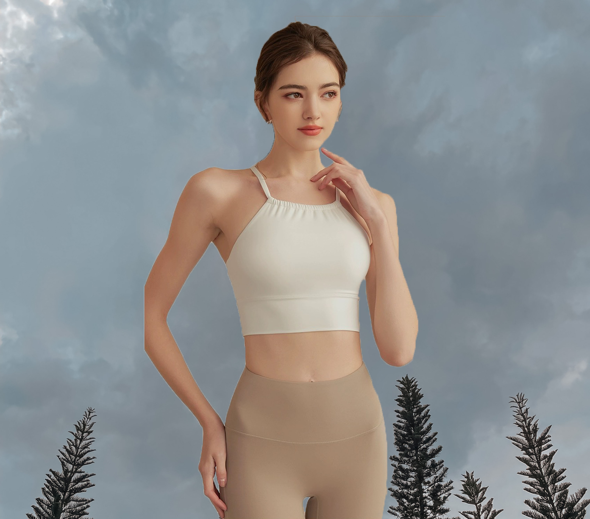 Halter Neck Sport Bra Front 2 - Ivory