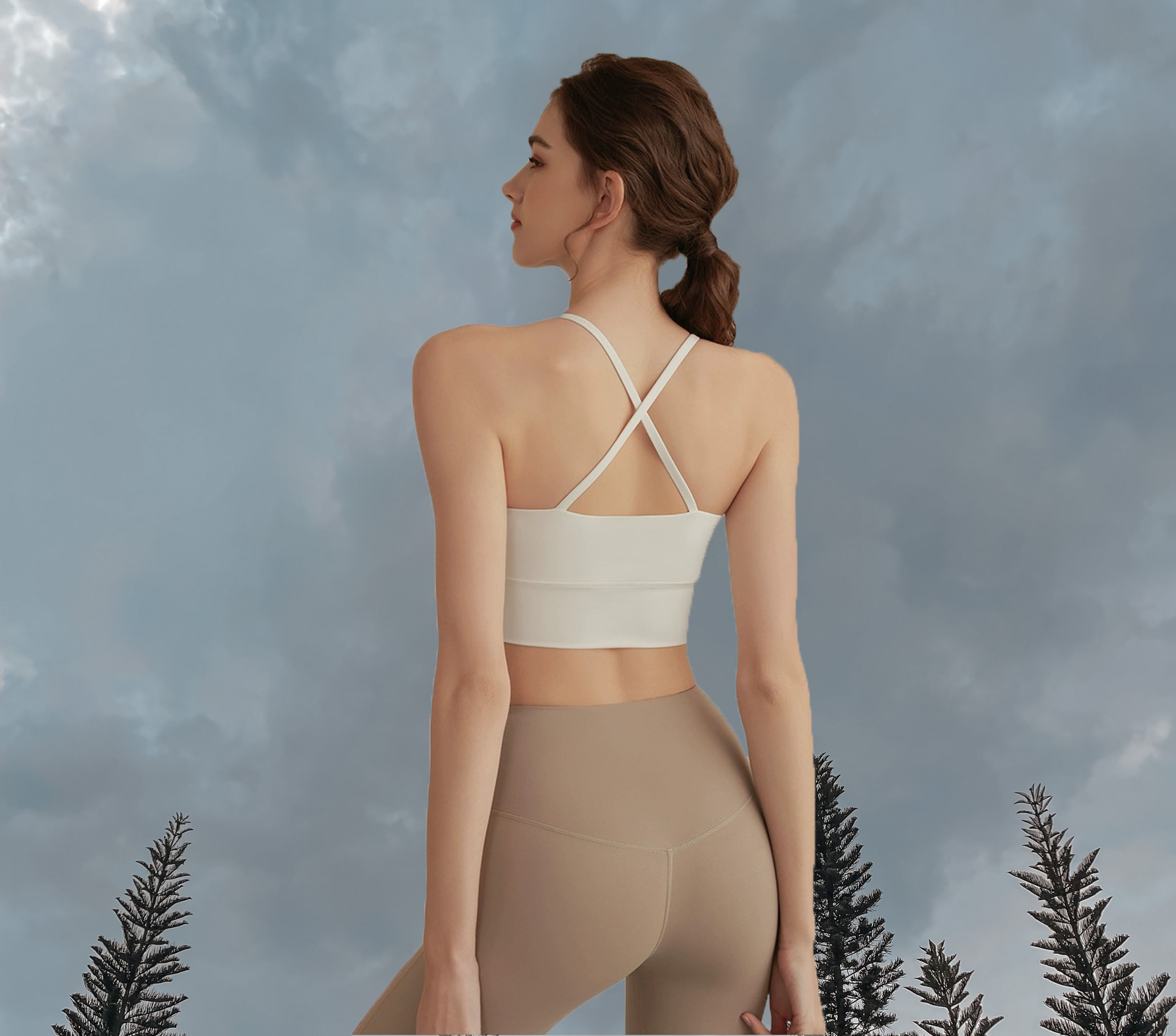 Halter Neck Sport Bra Back - Ivory