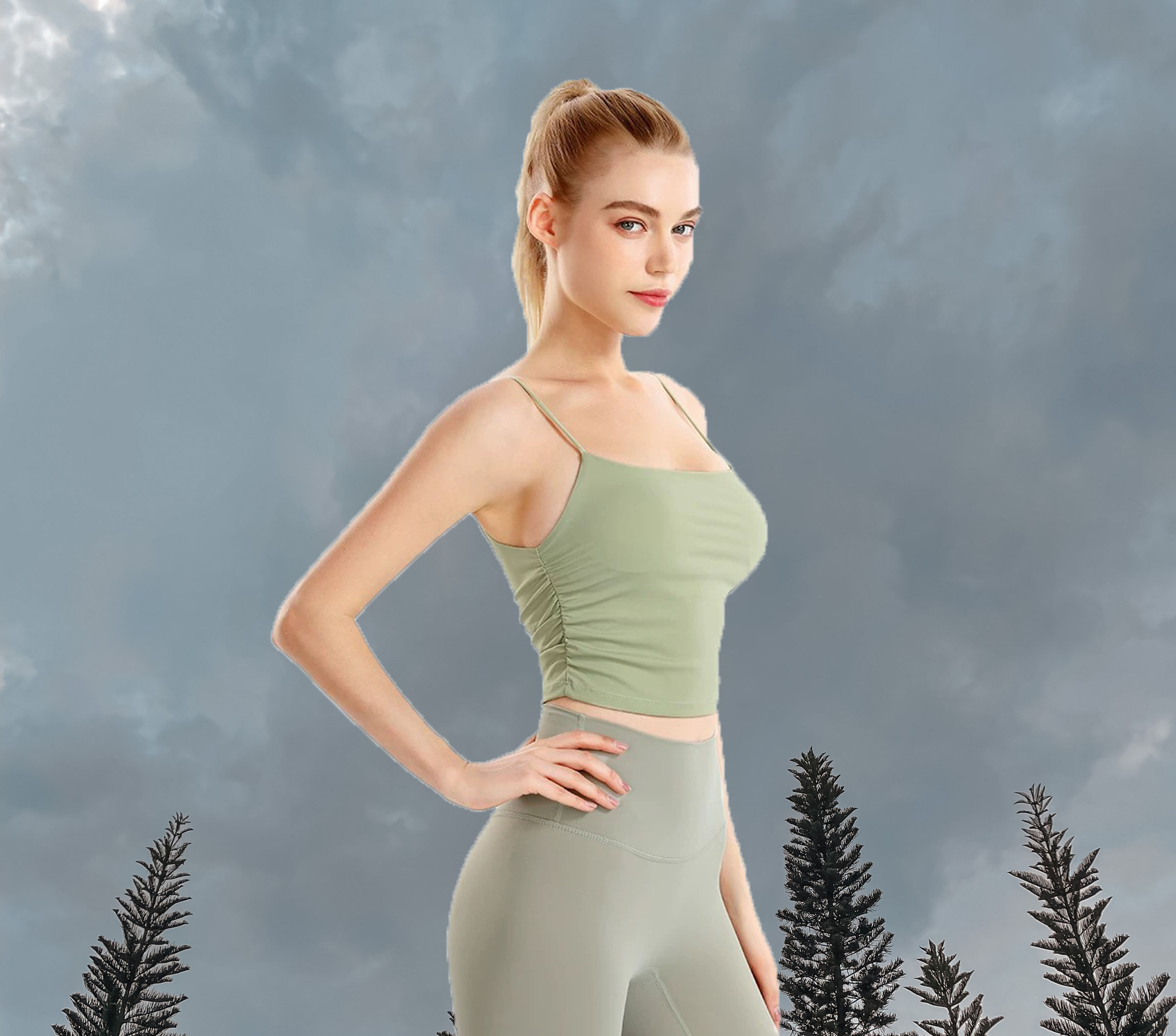 Cici Sport Bra Avocado Front