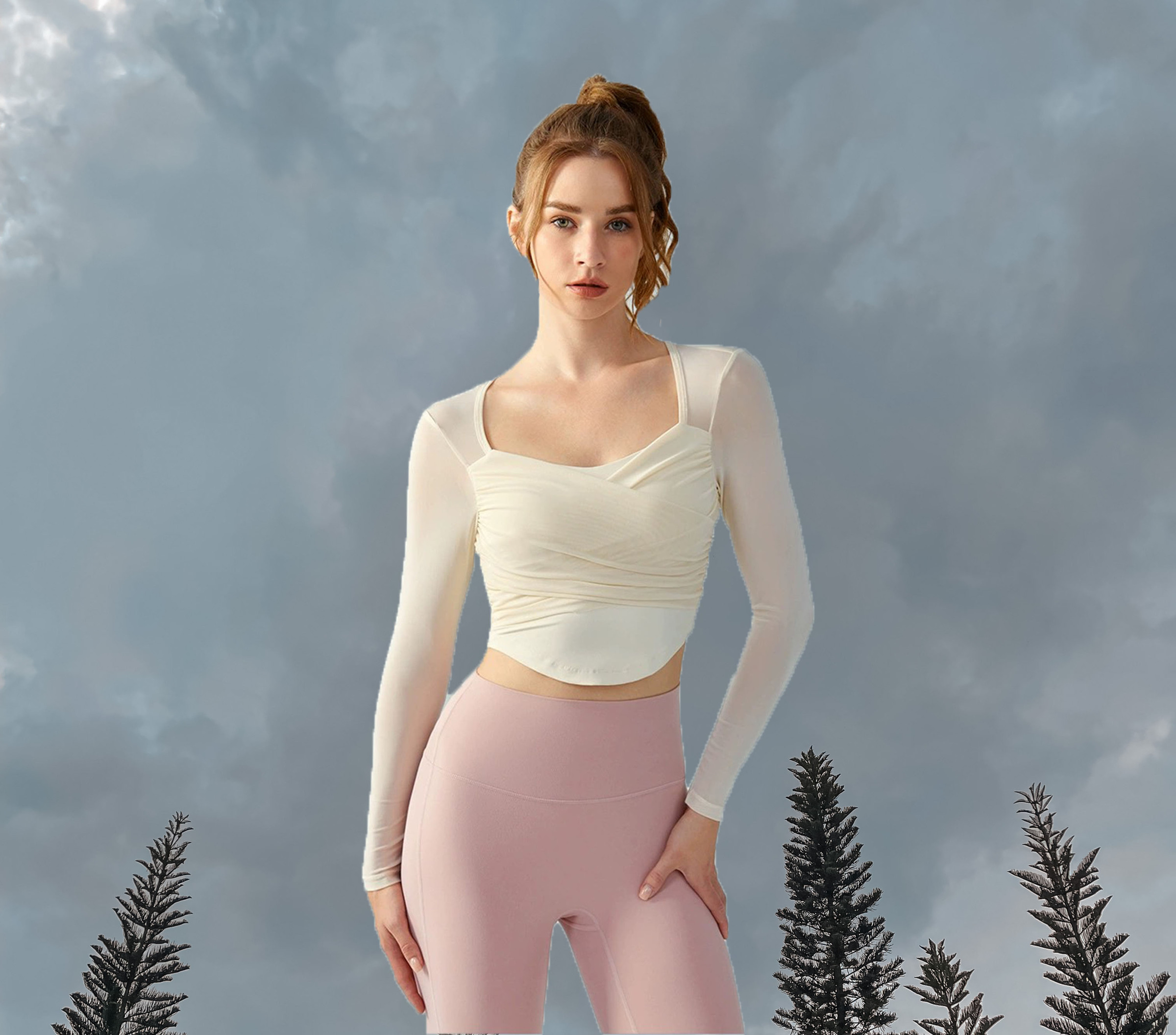 Angelica Long Sleeve Padded Ivory Front