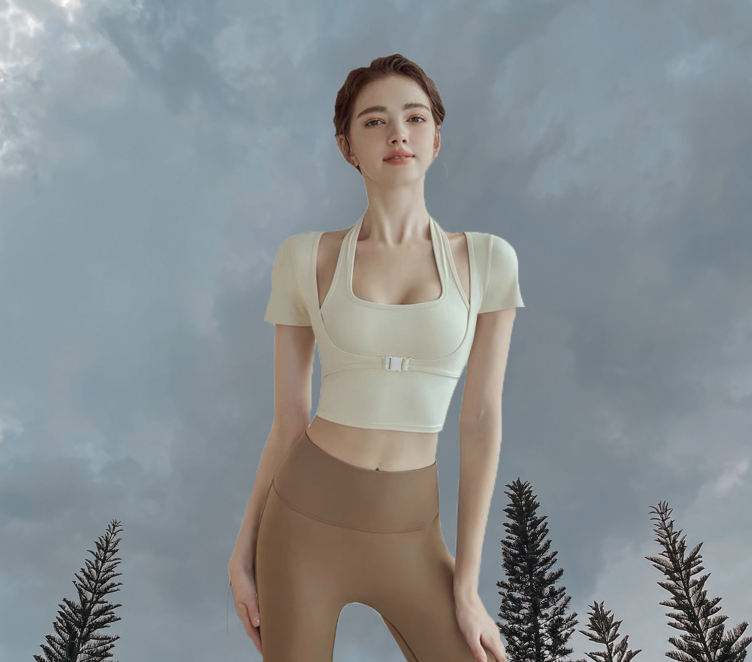 011 Alicia CropTop Padded Front 1 - Ivory