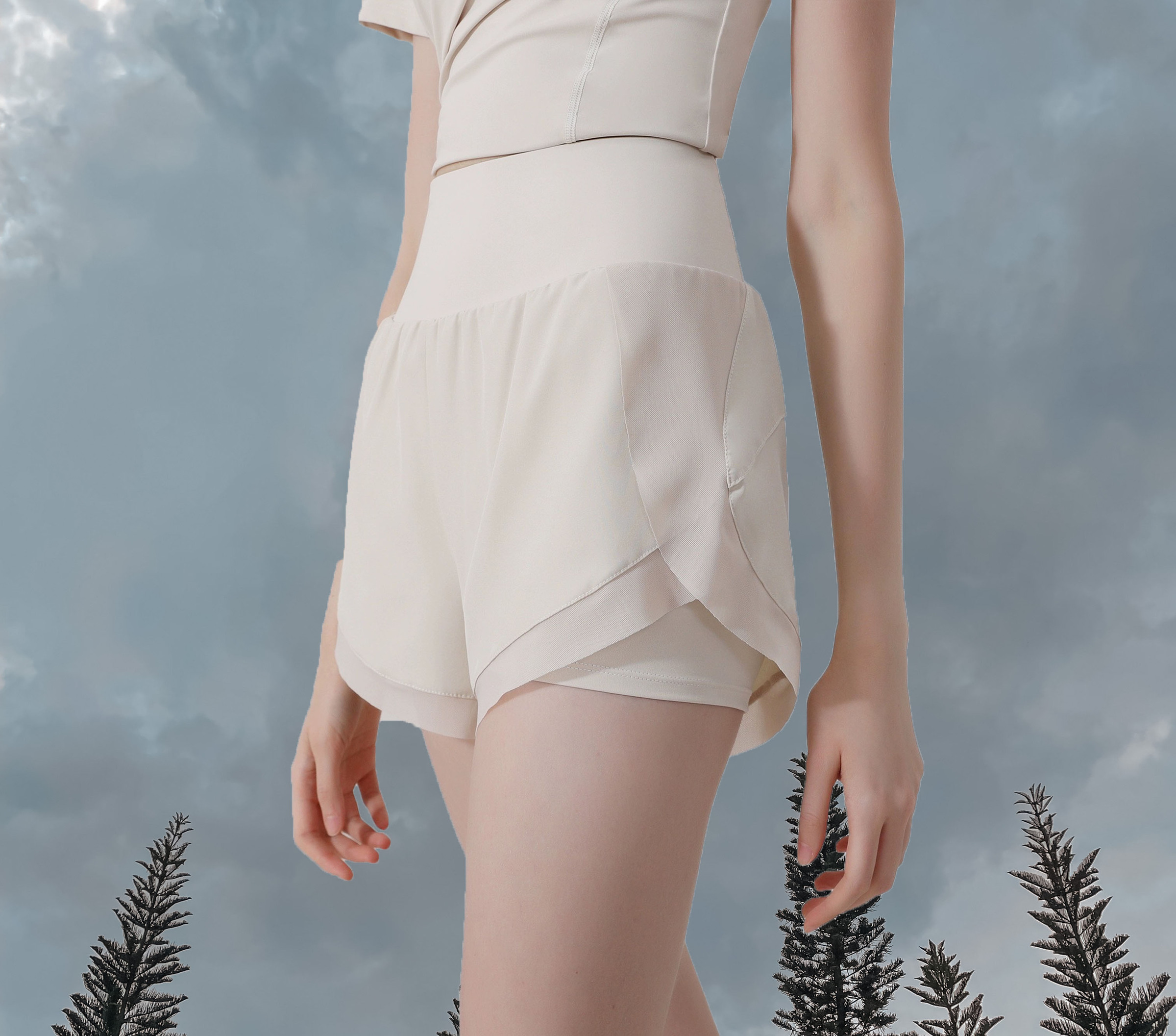 Charlotte 2 Layer Shorts Ivory - Front
