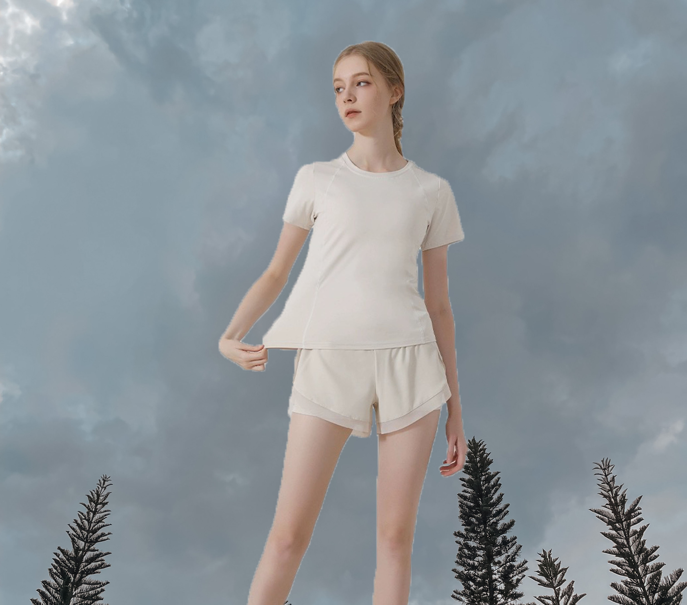 Charlotte 2 Layer Shorts Ivory- full body