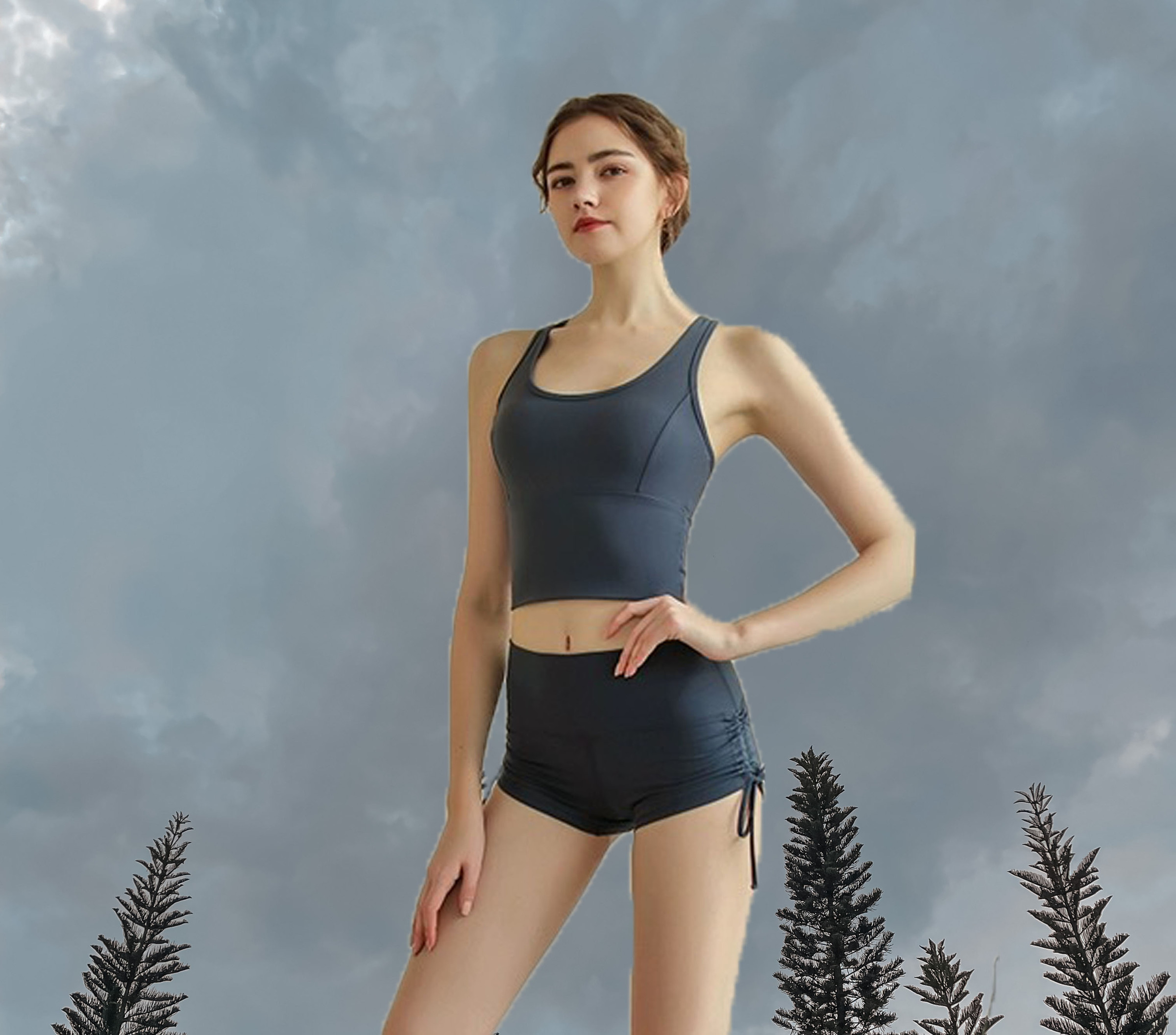 Clara Sport Bra Grey Blue - Front