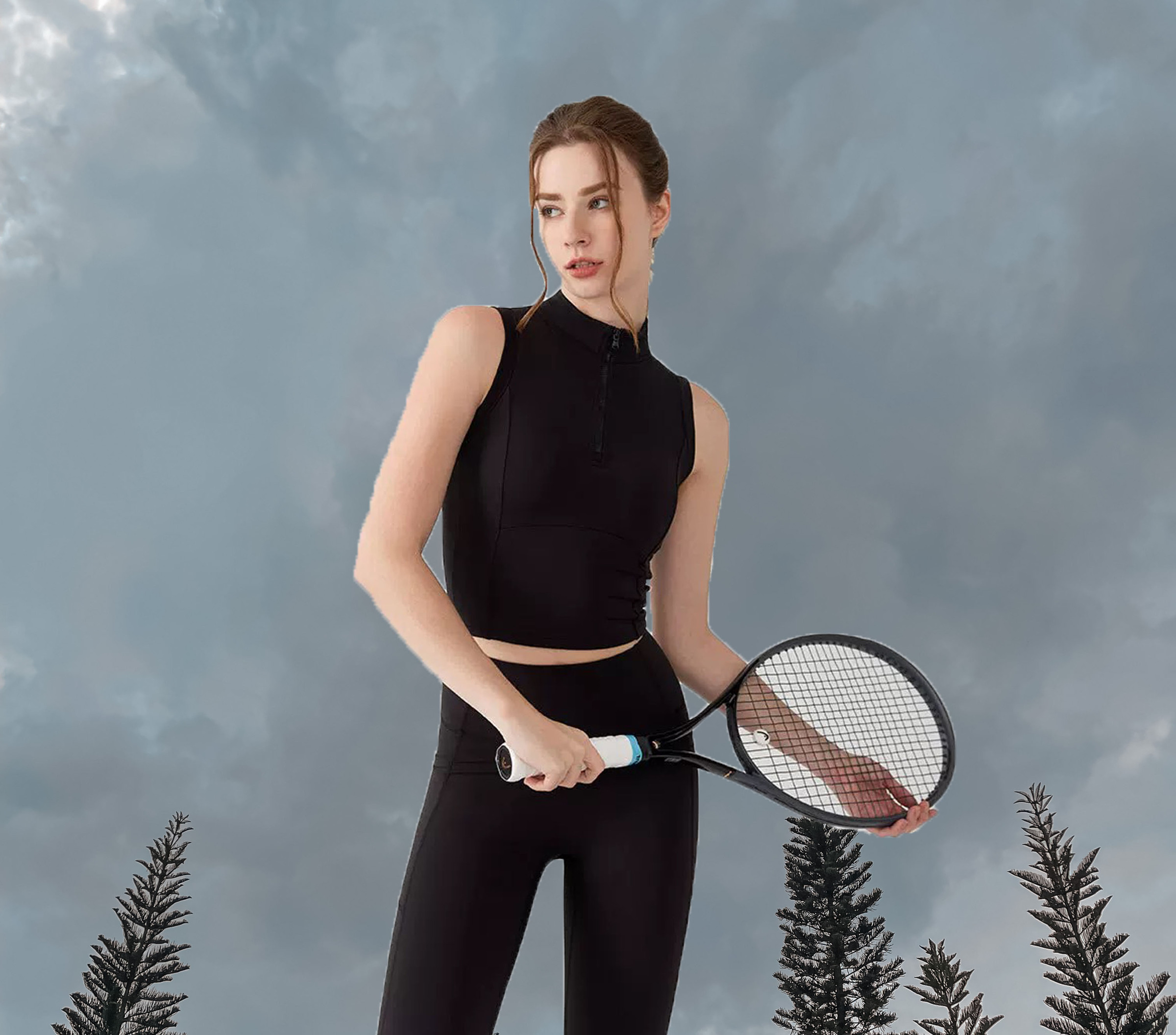 Pickle Zip CropTop Padded Black - Front 2