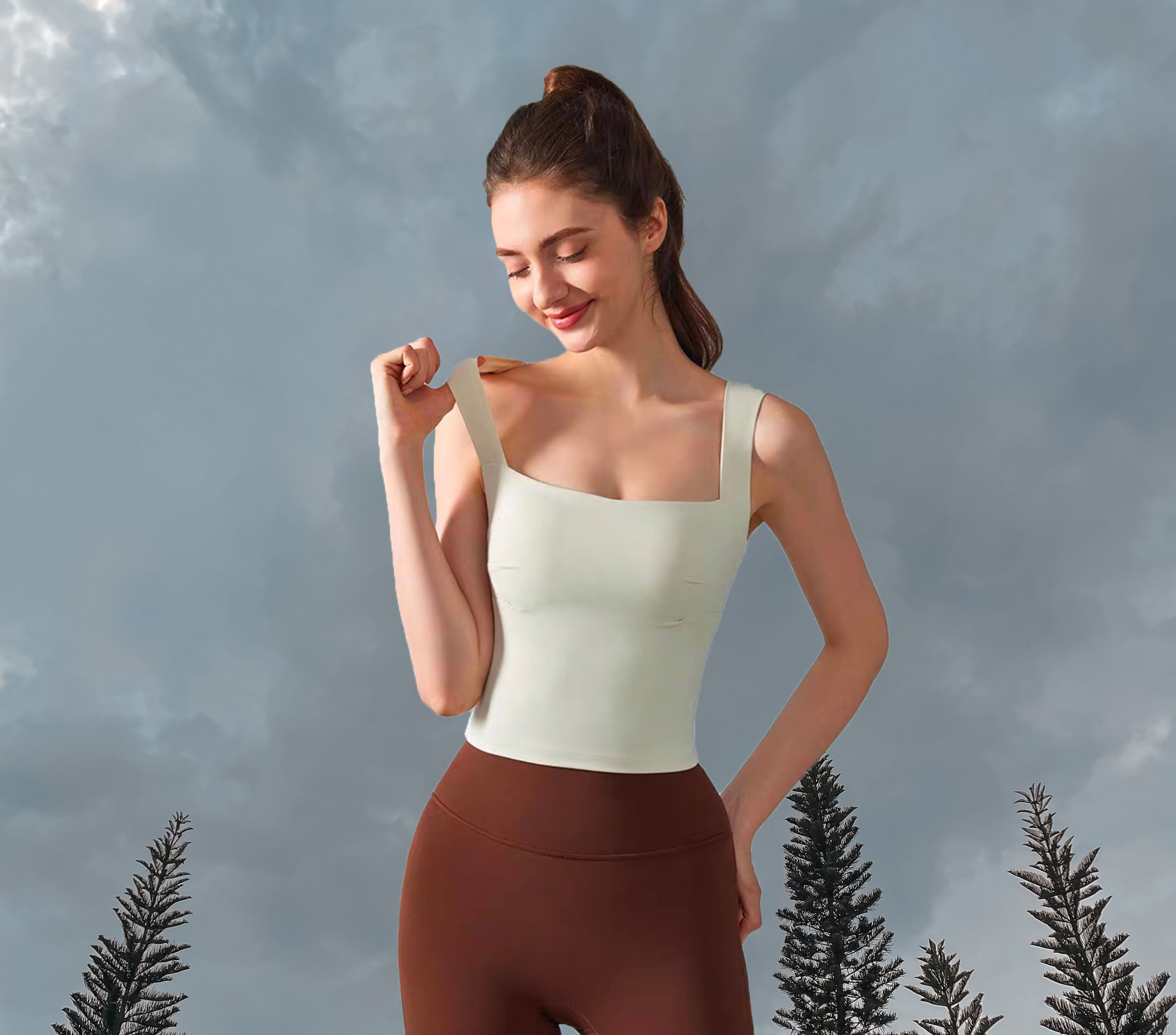 Emma Sport Bra - Ivory (Front 2)