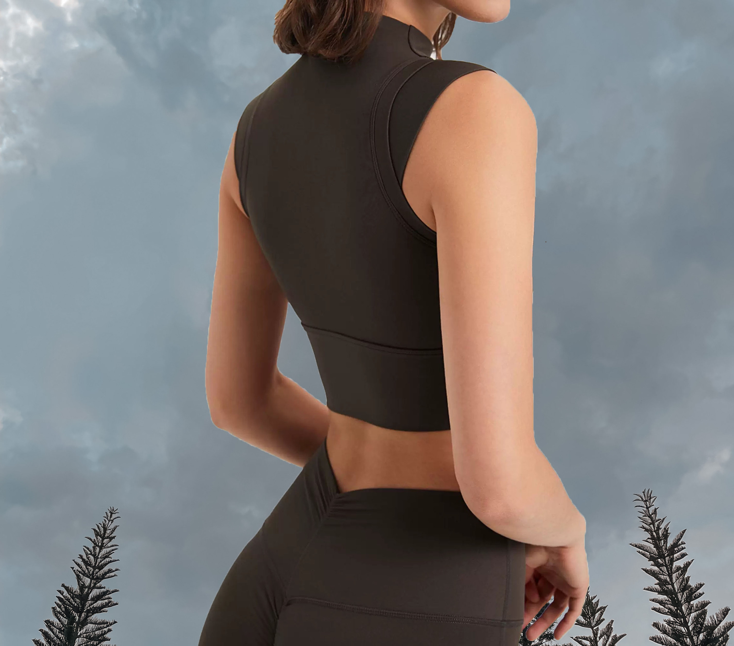 High Neck CropTop Padded Taupe (Back)