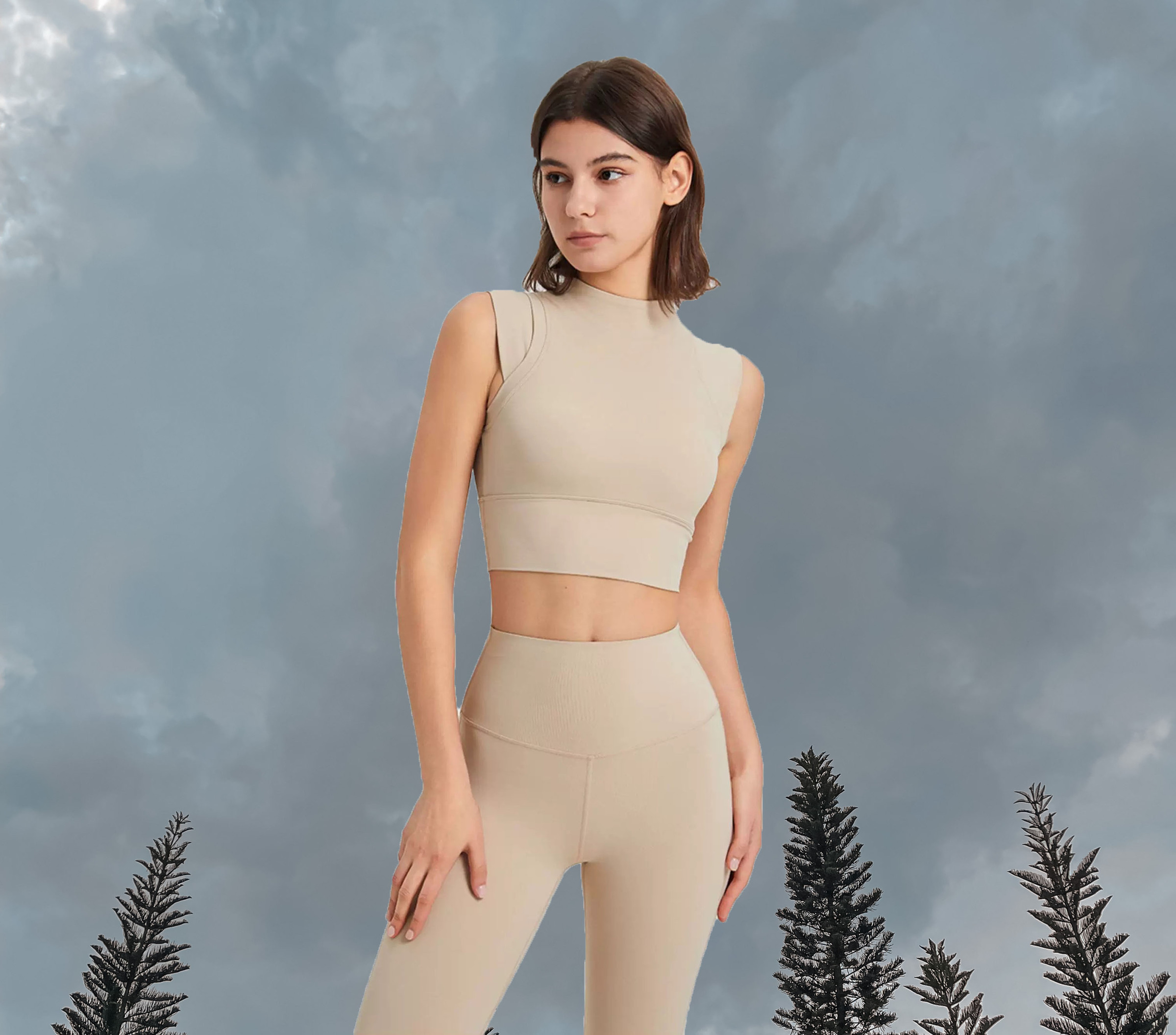 High Neck CropTop Padded Cappuccino (Full Body)