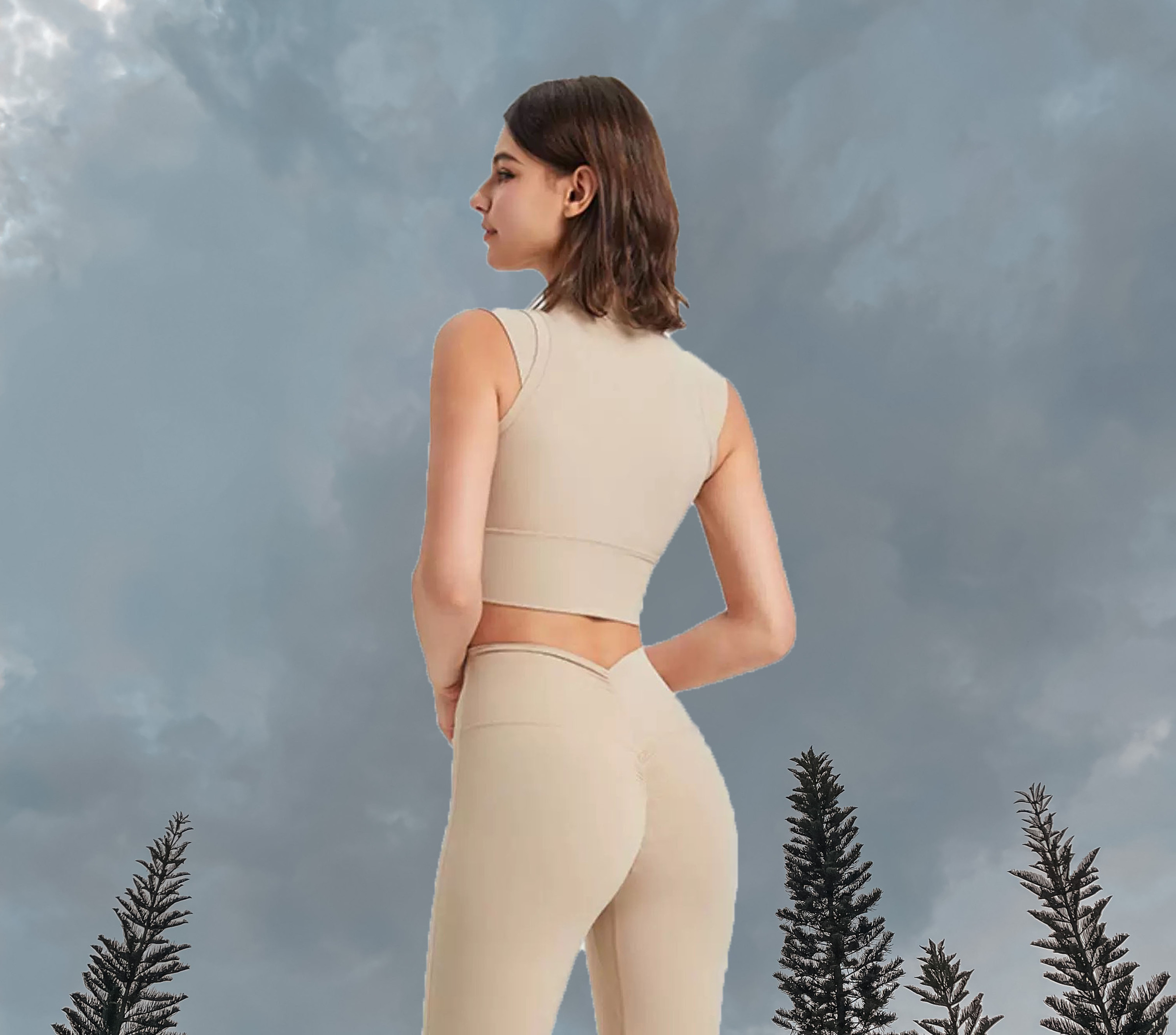 High Neck CropTop Padded Cappuccino (Back)