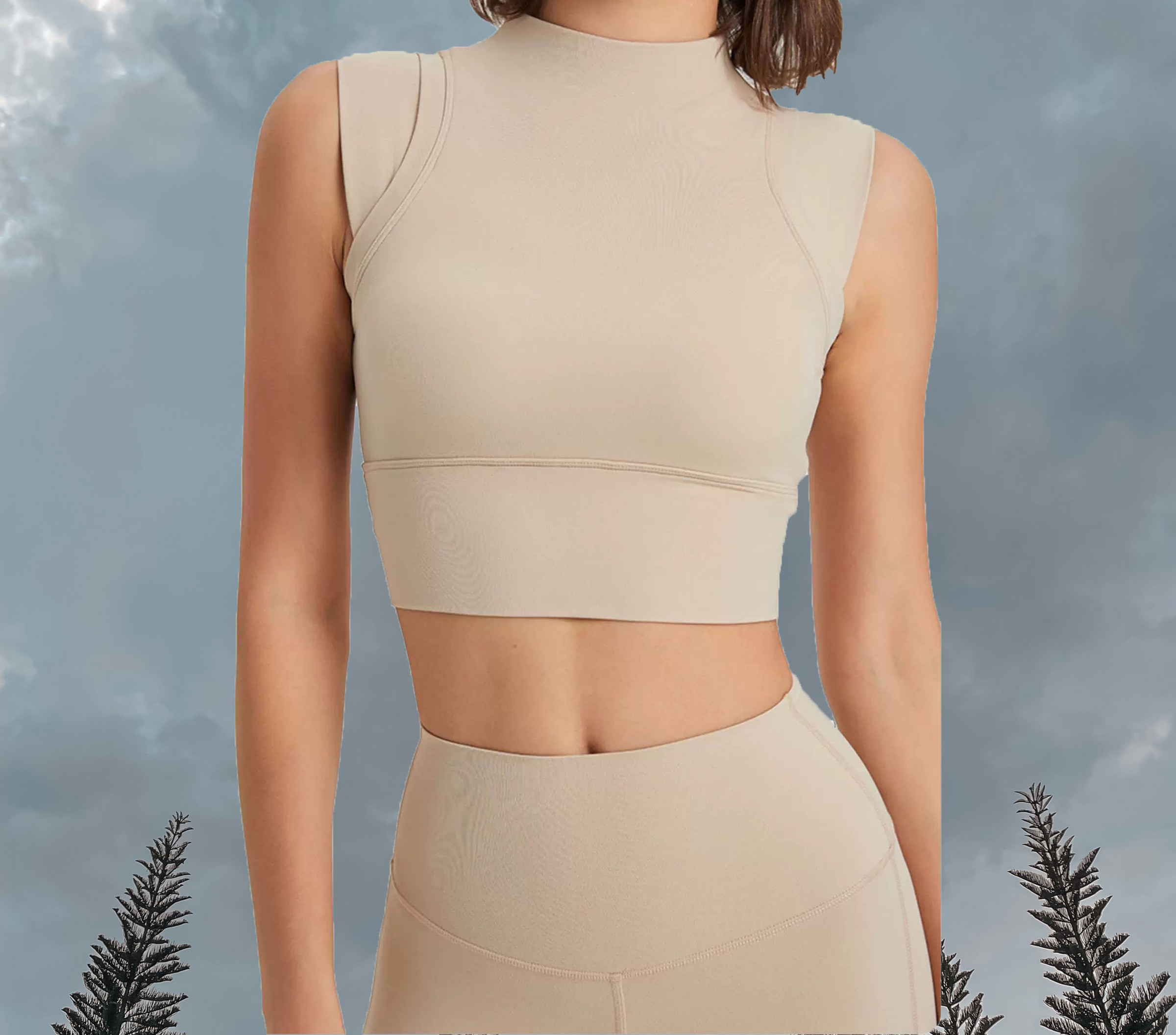 High Neck CropTop Padded Cappuccino (Half Body)