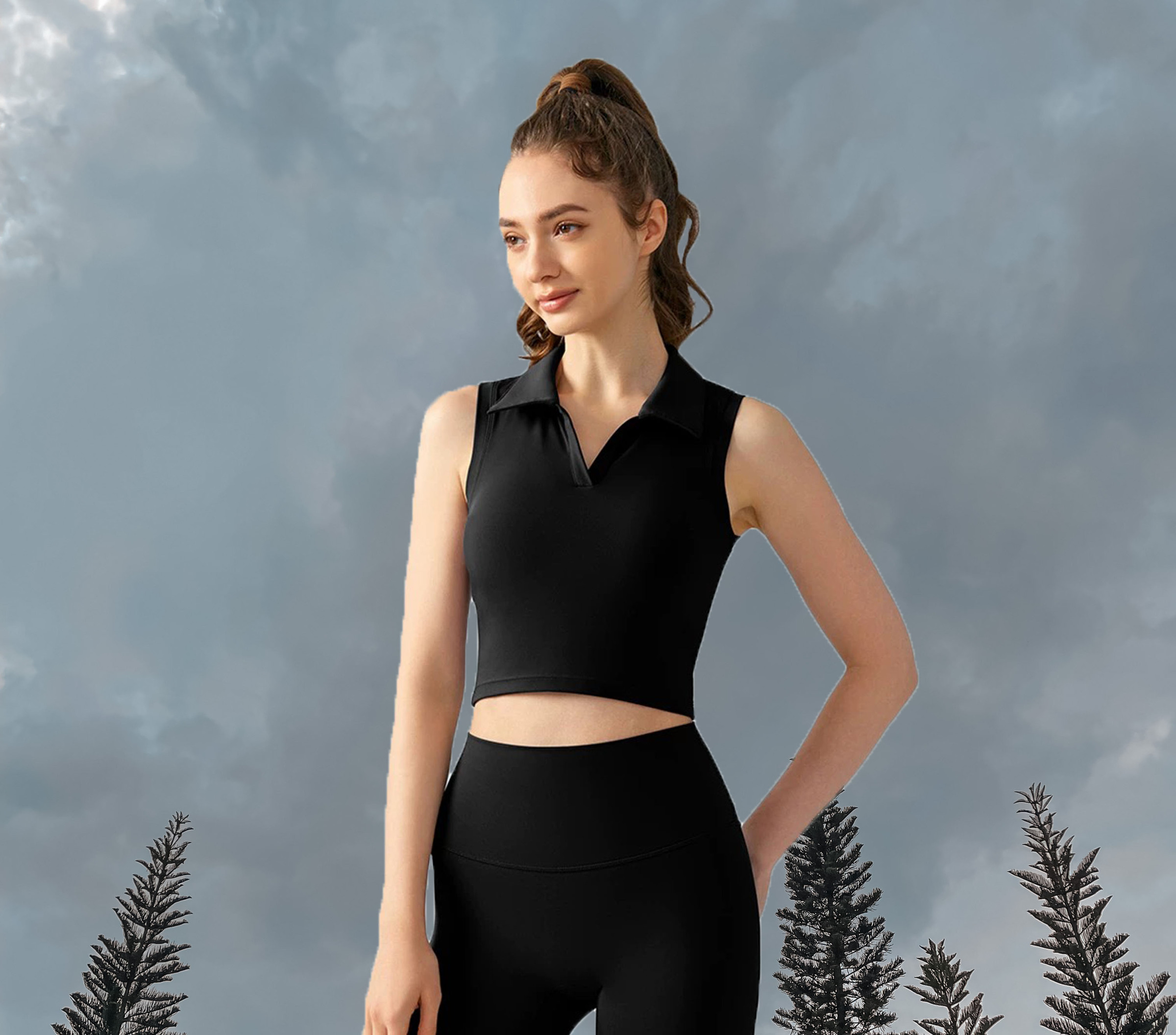Pickle Golf Collar Top Padded Black (Front )