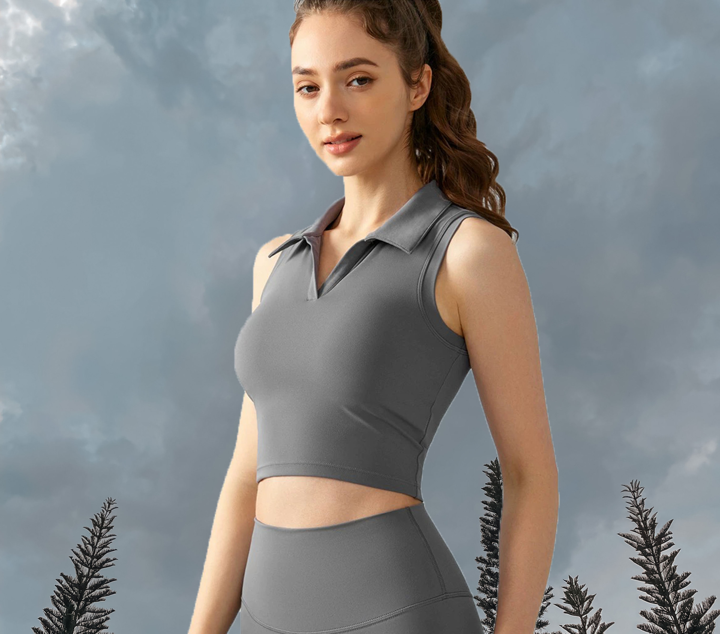 Pickle Golf Collar Top Padded Grey (Front 1 )