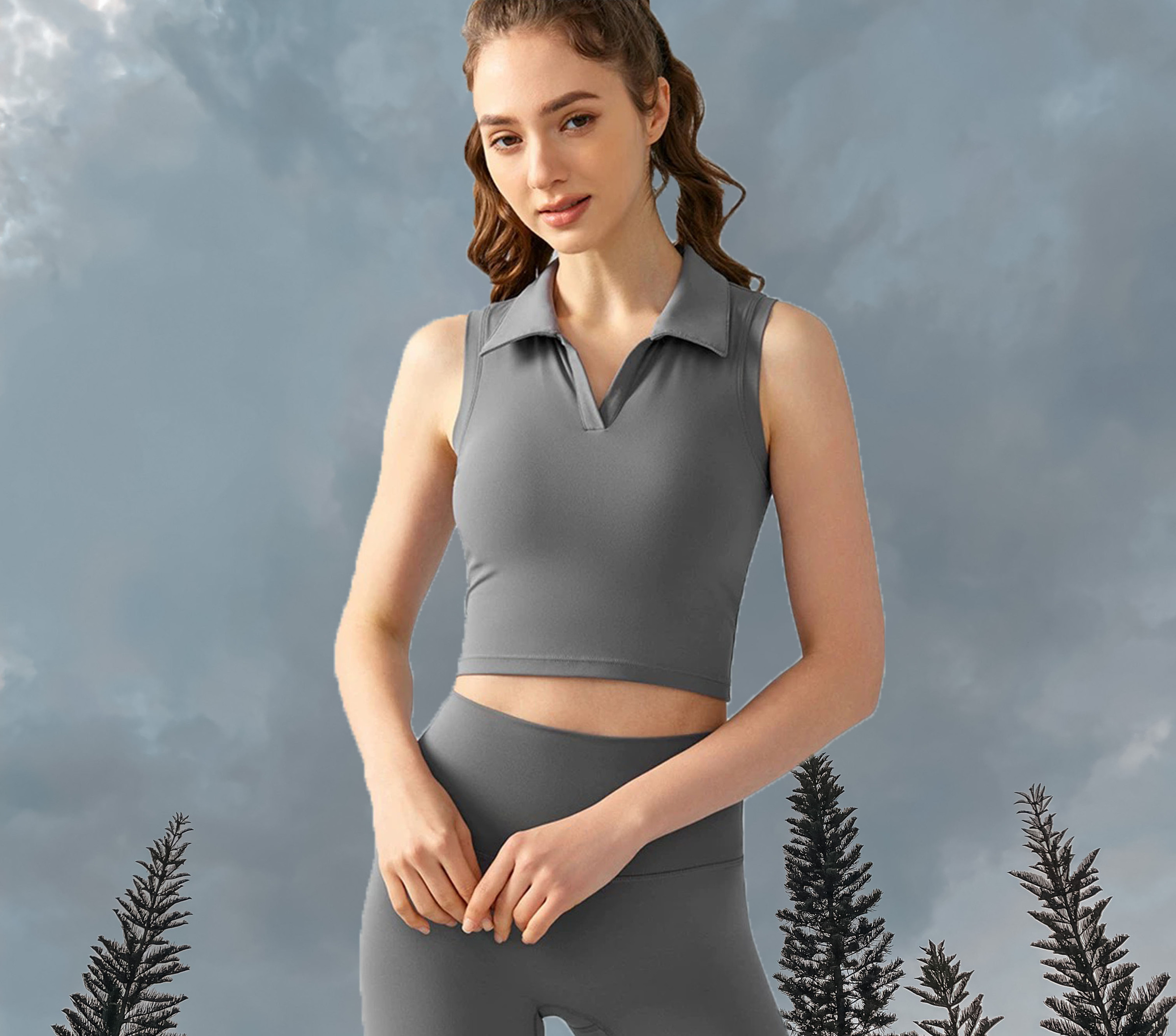 Pickle Golf Collar Top Padded Grey (Front 2 )