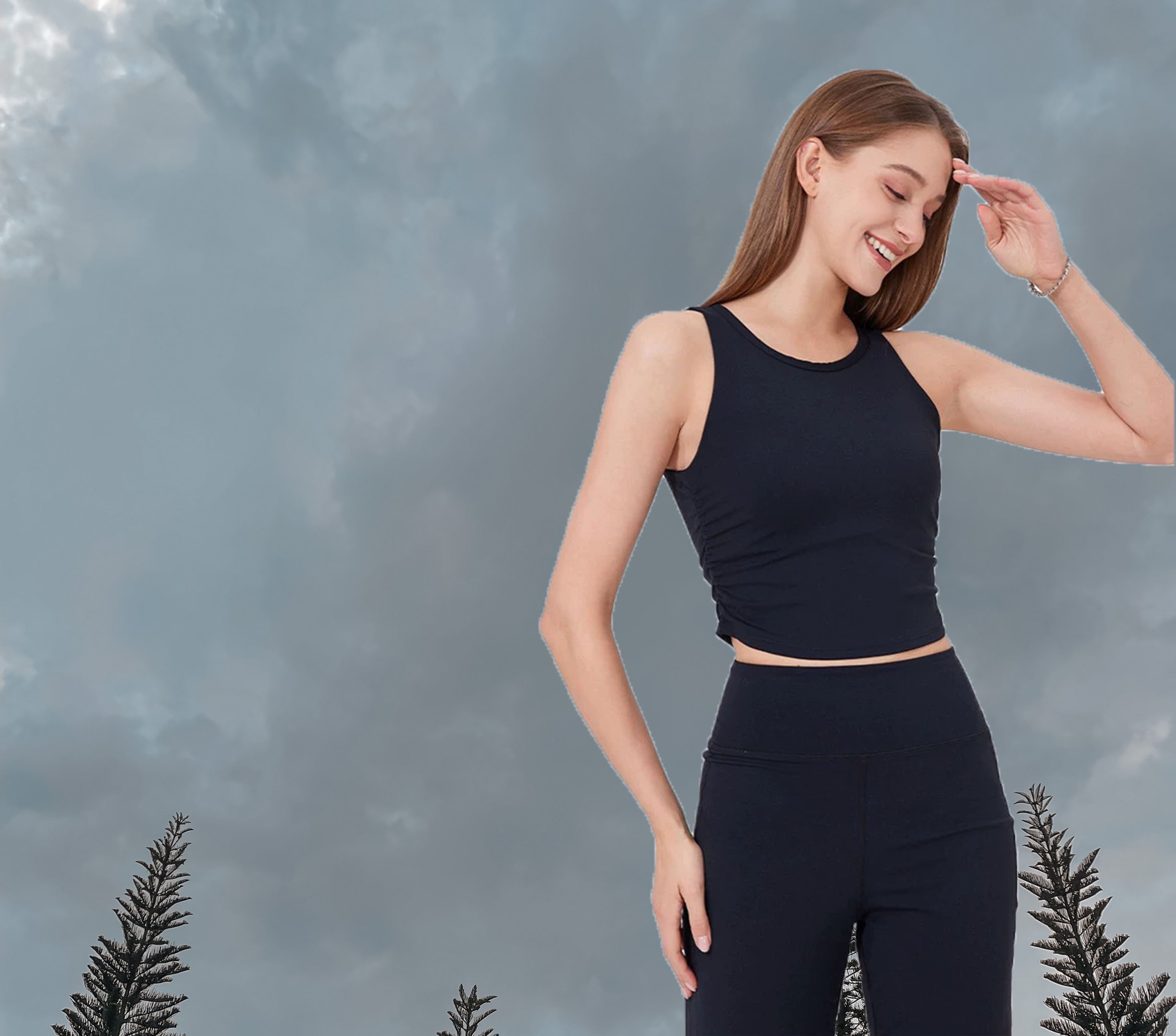 Longline sport bra Black (Front)