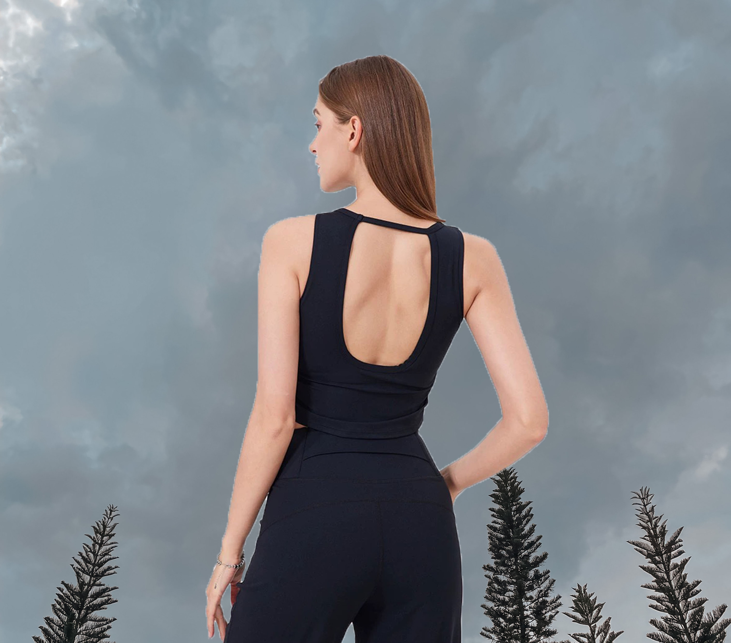 Longline sport bra Black (Back)