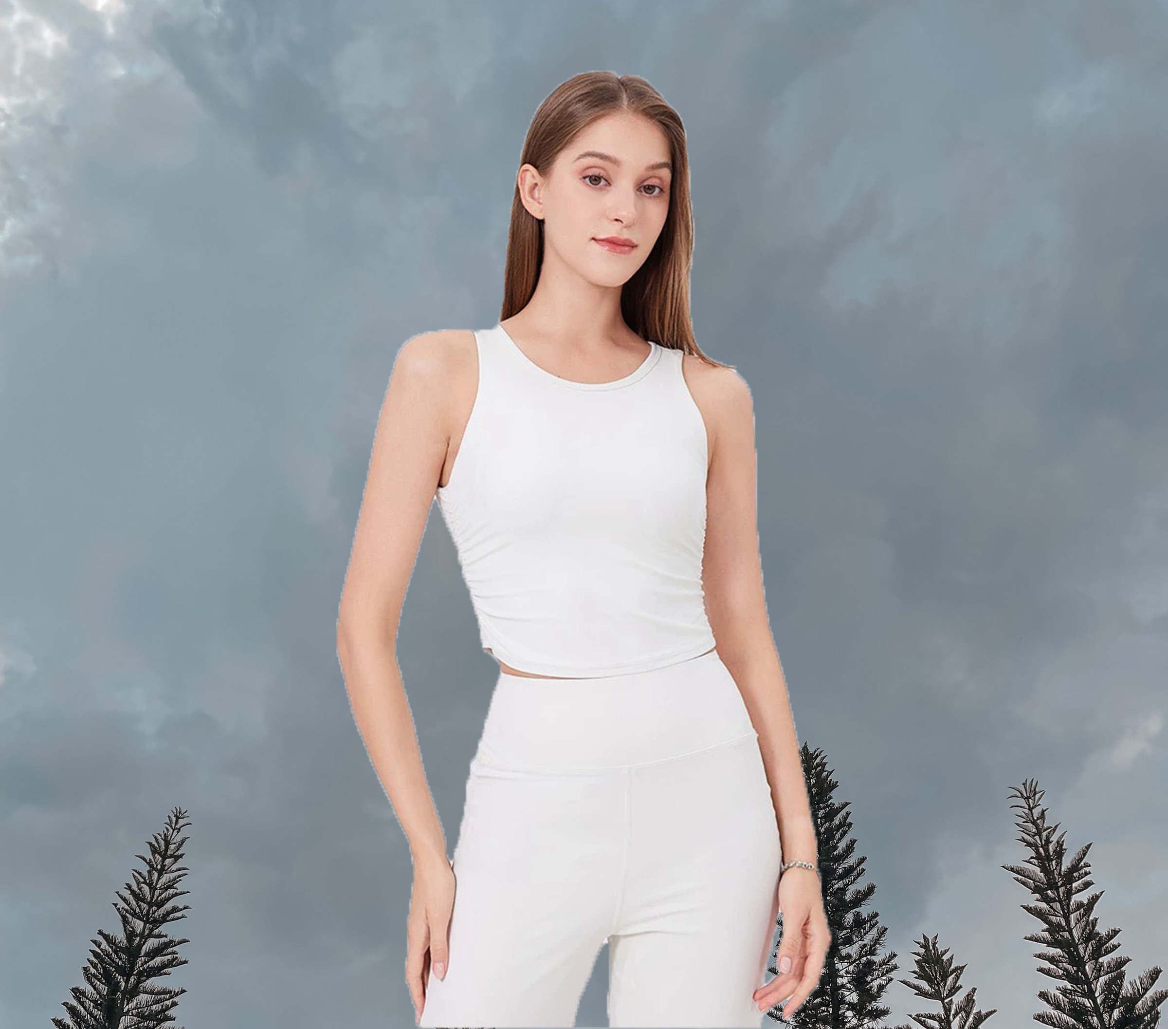 Longline sport bra albumin (Front)