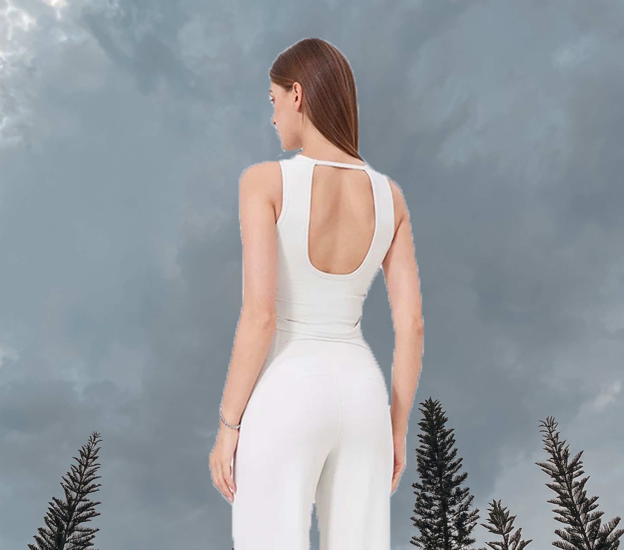 Longline sport bra albumin (Back)
