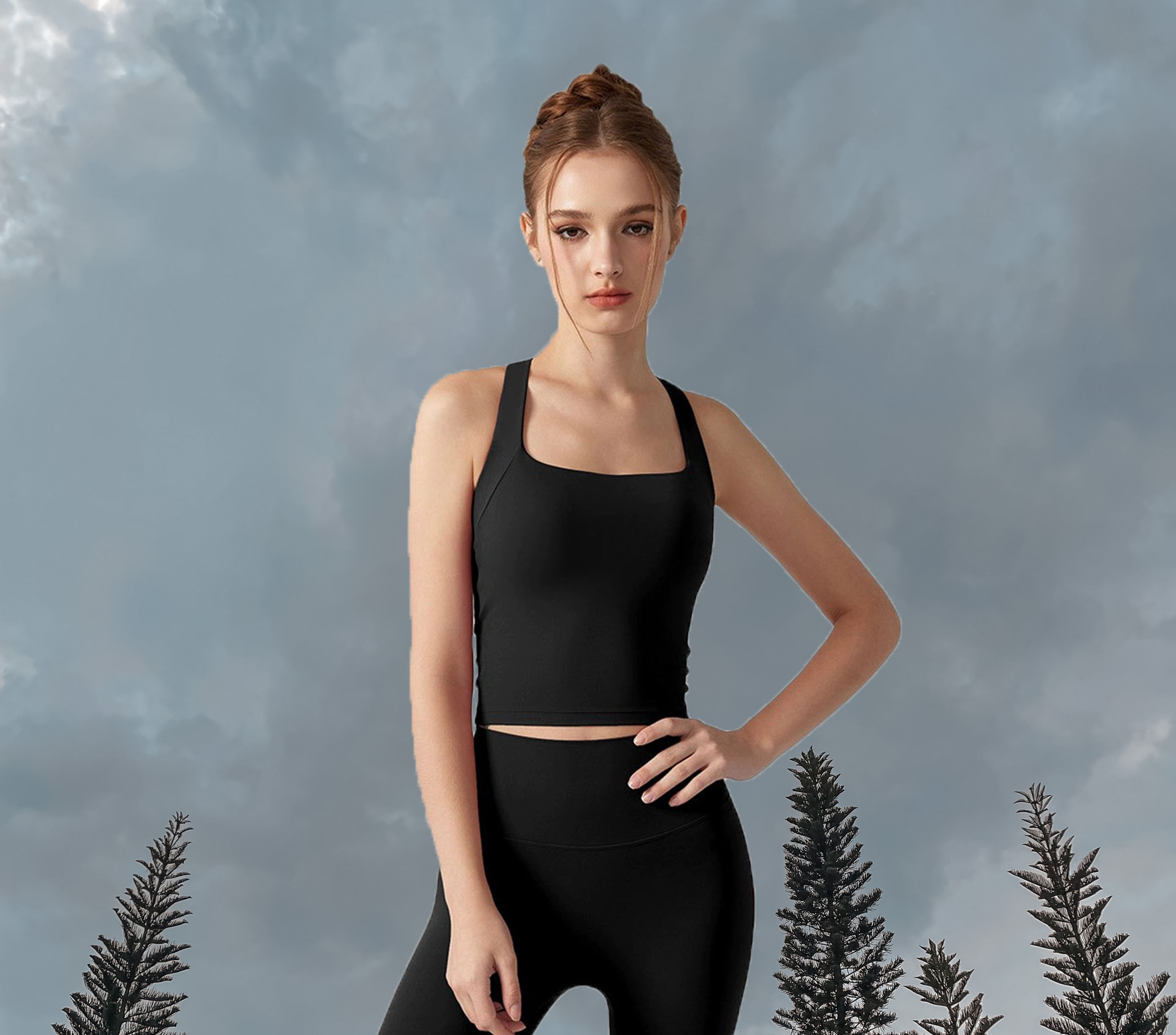 Kayla Cross-Back Longline Bra - Black (Front)