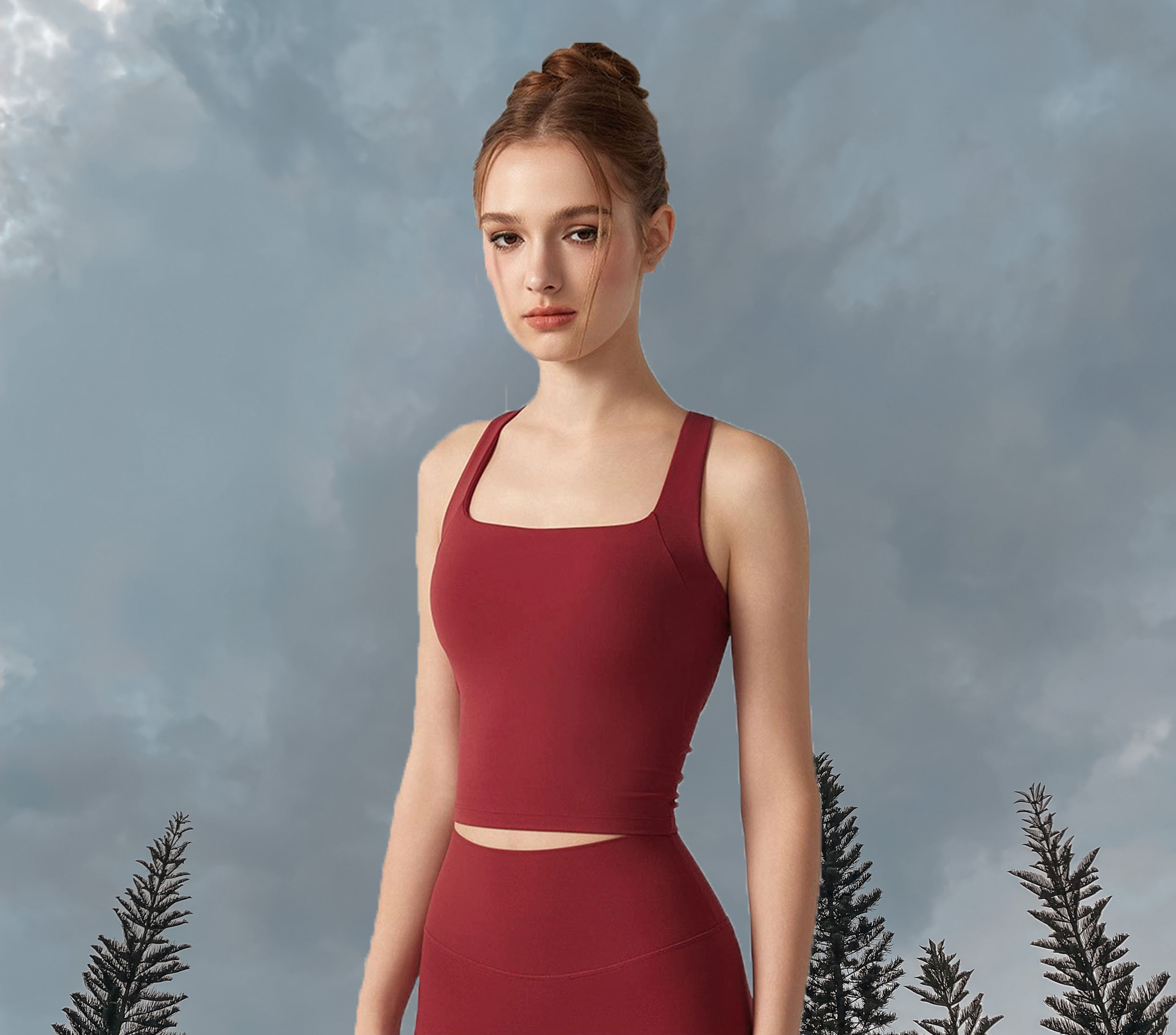 Kayla Cross-Back Longline Bra - Ancora Red (Front)