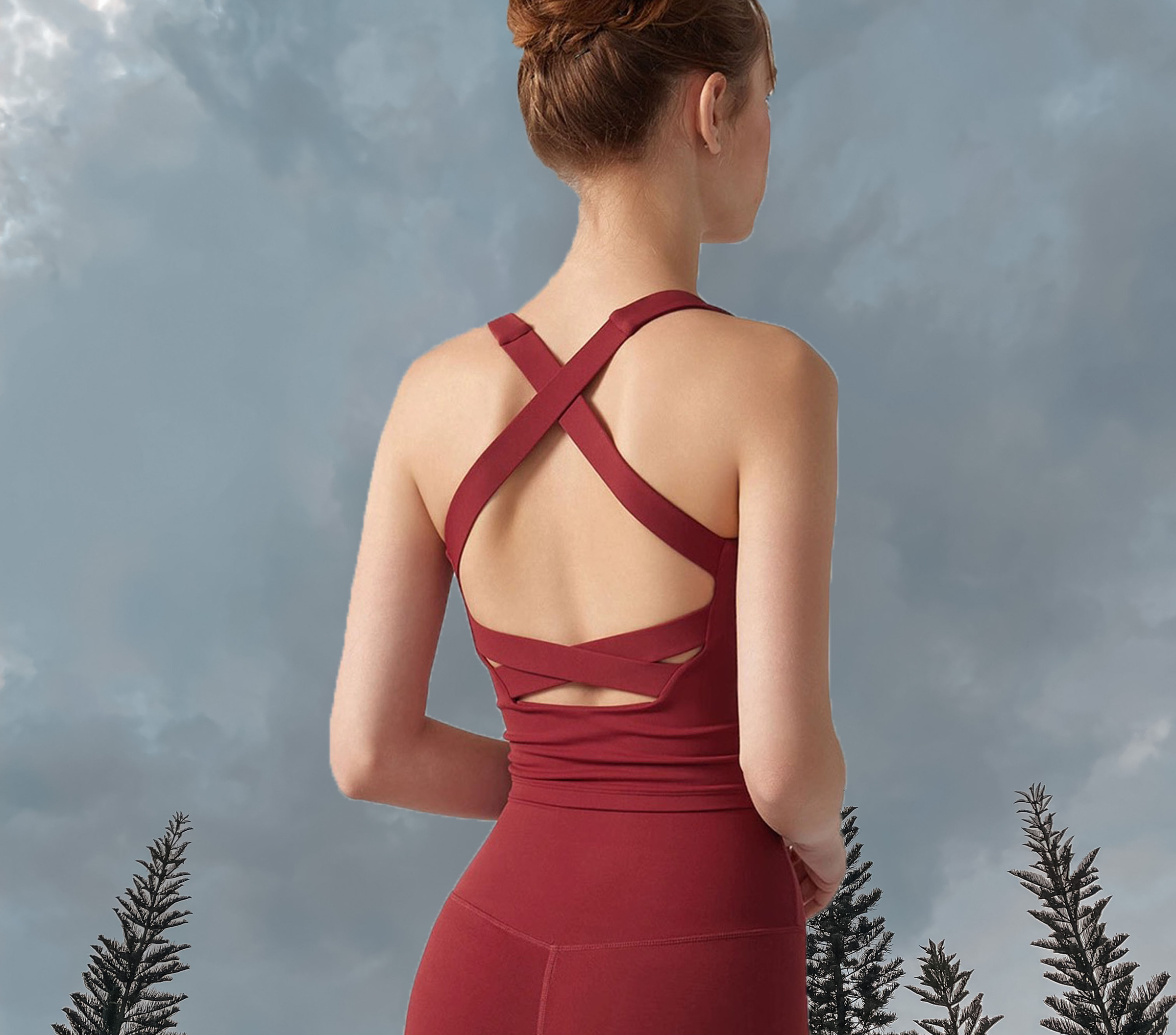 Kayla Cross-Back Longline Bra - Ancora Red (Back)