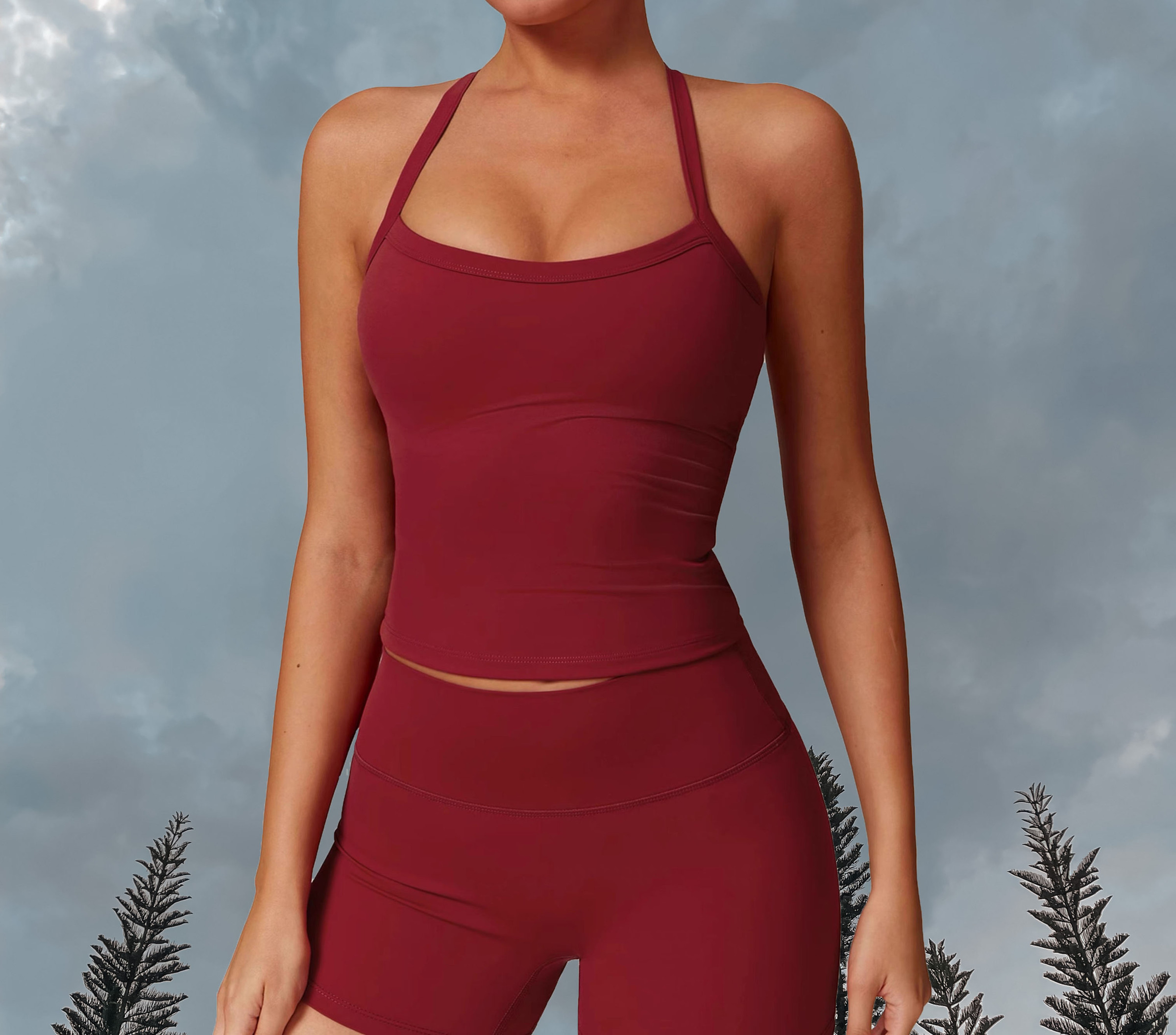 Midnight Longline Sport Bra -Ruby Red (Front)