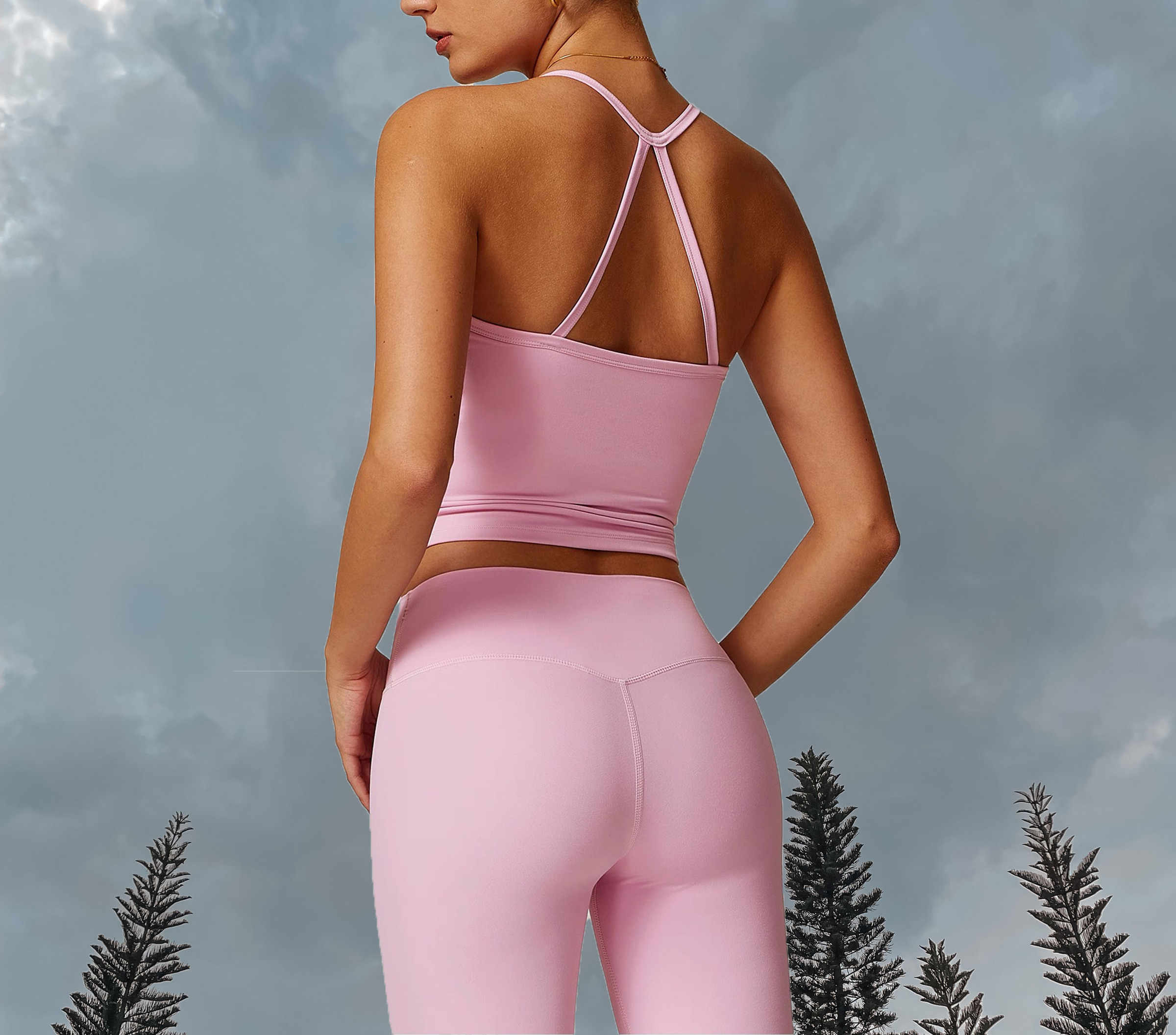 Midnight Longline Sport Bra -Baby Pink (Back)